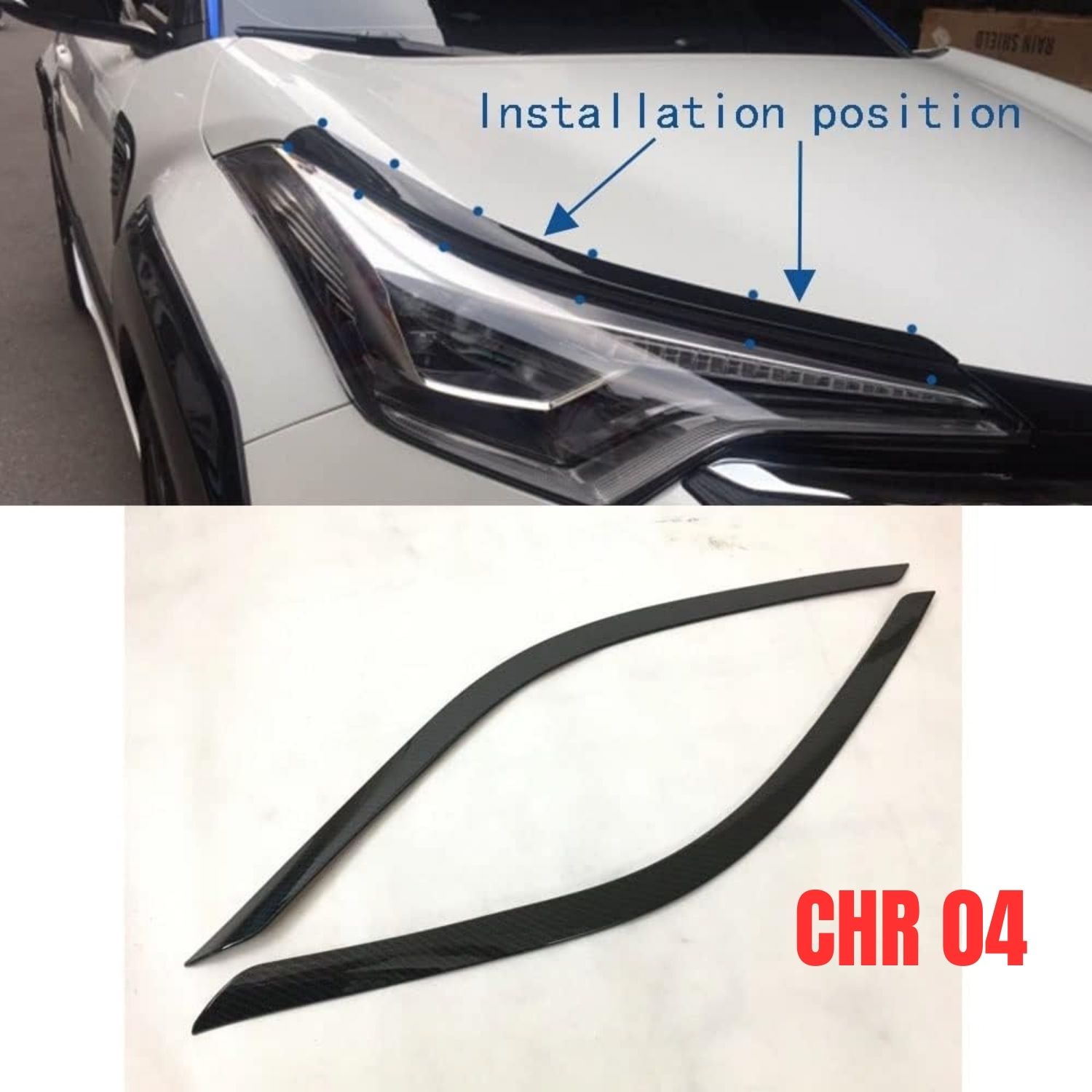 Toyota C-HR Headlight Eyebrow Trim Garnish Cover (2016-2021) - Carbon Fiber Style Accessory | CHR 04 | Elite Auto BD