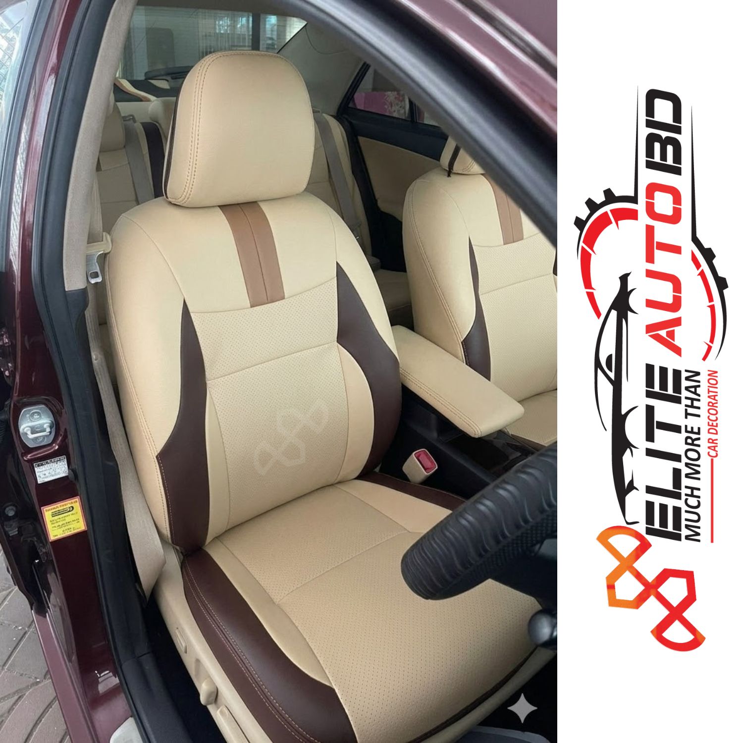 Toyota Premio/Allion Custom Design Seat Covers (Premium) VIP Beige & Coffee Colour| Car Seat Cover | Elite Auto BD