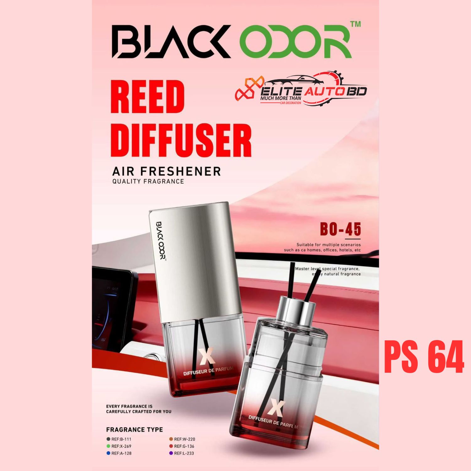 Black Odor Reed Diffuser BO-45: Premium Air Freshener & Quality Fragrance - Available via | PS 64 | Elite Auto BD