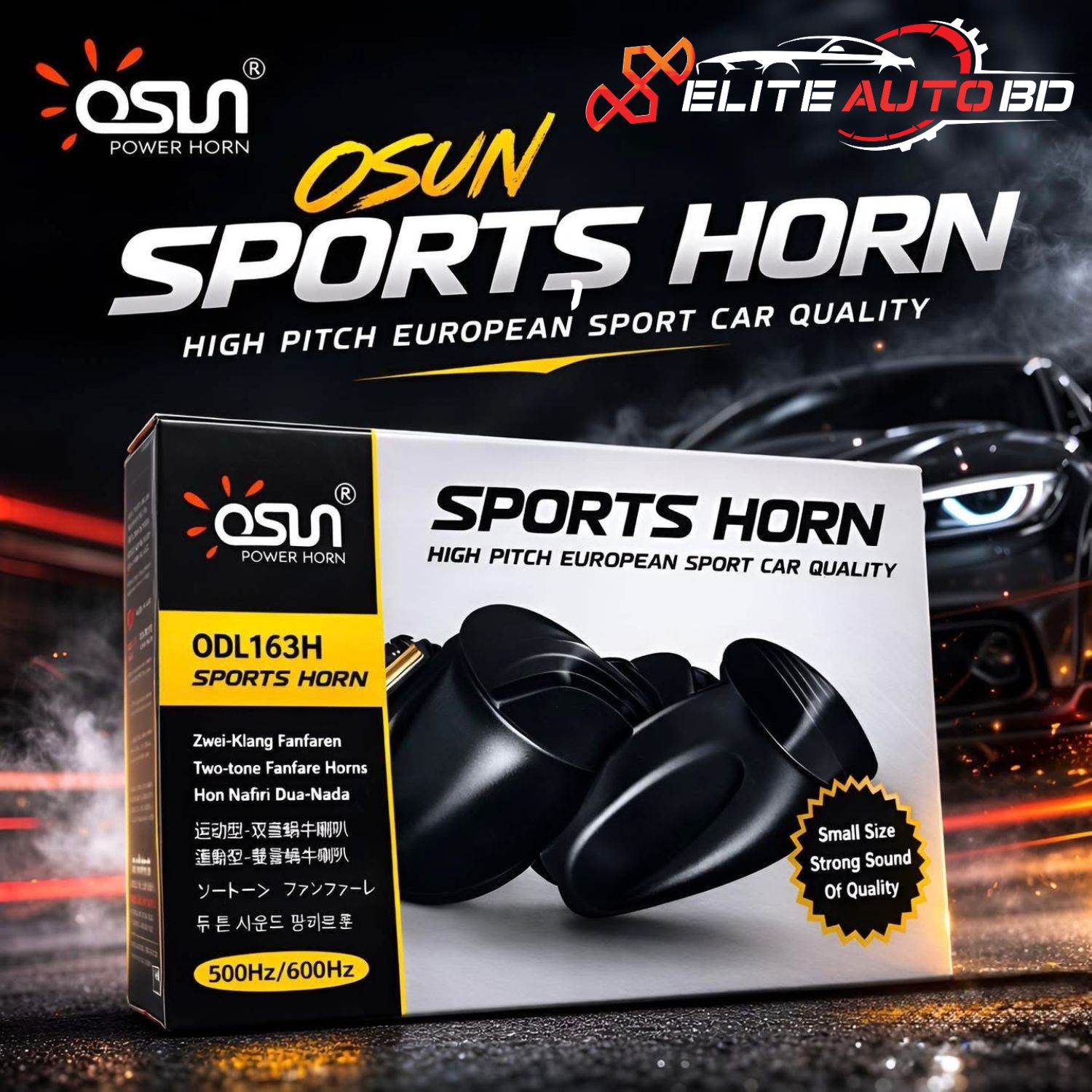 Osun Sports Car Horn (500Hz/600Hz Dual Tone) High Pitch European Quality | Horn | Elite Auto BD