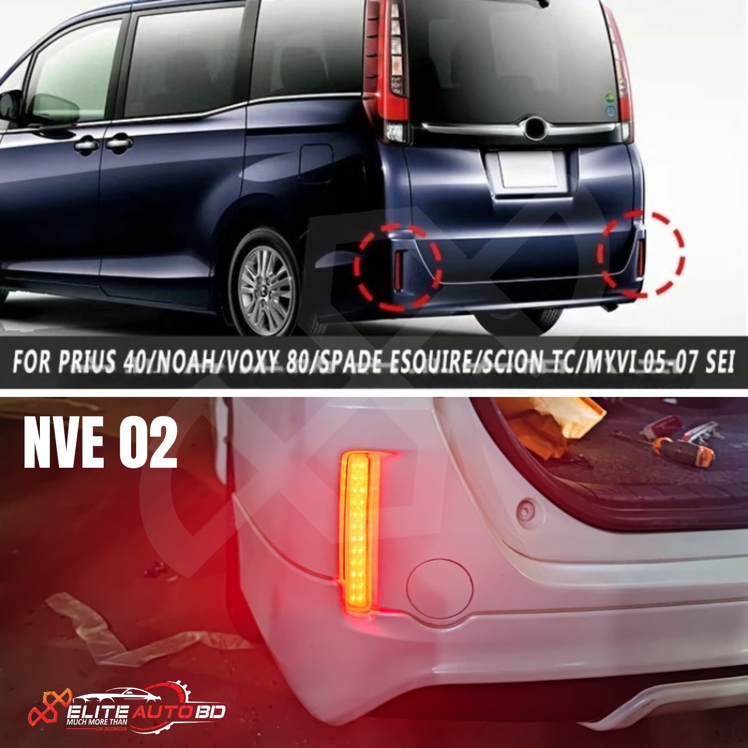 LED Rear Bumper Reflector Tail Light for Toyota NOAH VOXY 80 Prius 40 Series Brake Stop Led Light | Noah | Esquire | Voxy | NVE 02 | Elite Auto BD