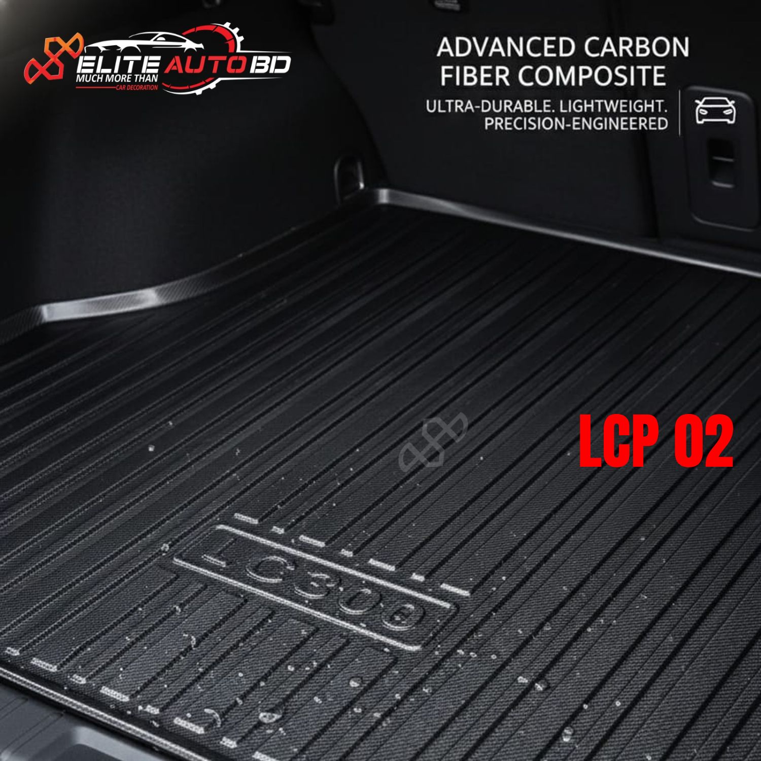 Toyota Land Cruiser LC300 Trunk Mat | Heavy Duty All-Weather Cargo Liner | Premium Waterproof Carbon Fiber Style Accessories | LCP 02 | Elite Auto BD