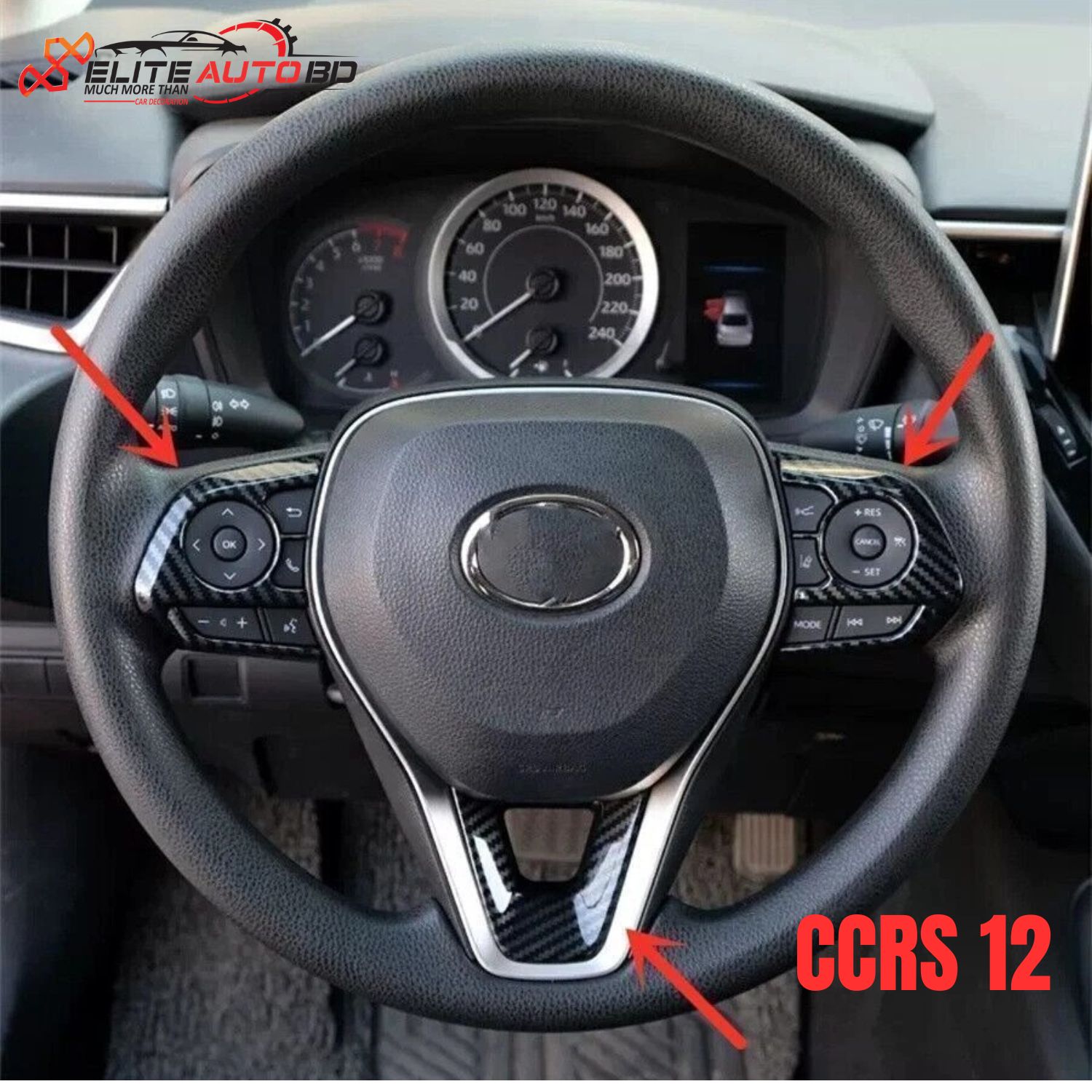 3PCS Carbon Fiber ABS Steering Wheel Trim Cover for Toyota Corolla Cross – Premium Interior Panel Decoration Set | CCRS 12 | Elite Auto BD