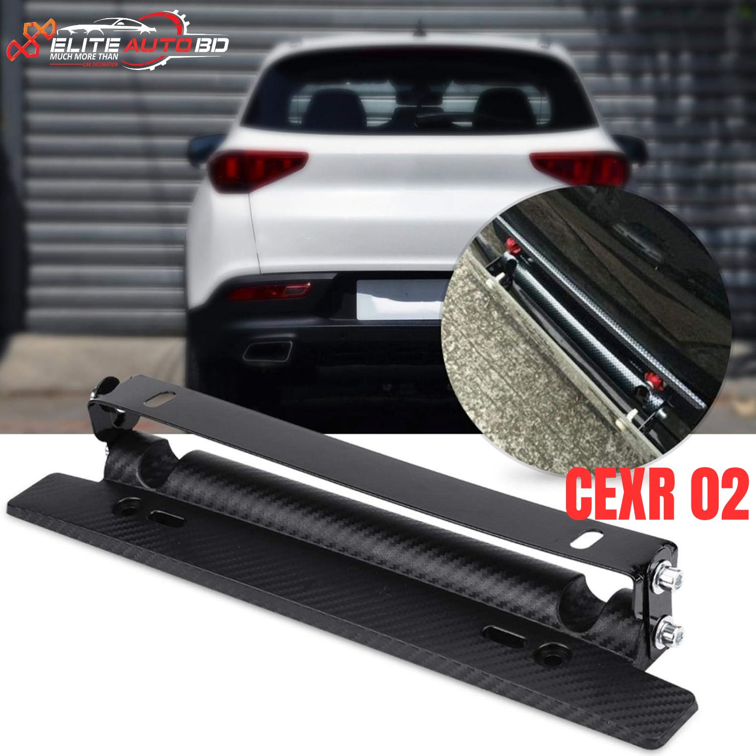 Universal Carbon Fiber Car License Plate Frame Holder - 180° Adjustable Number Plate Mount Bracket | CEXR 02 | Elite Auto BD