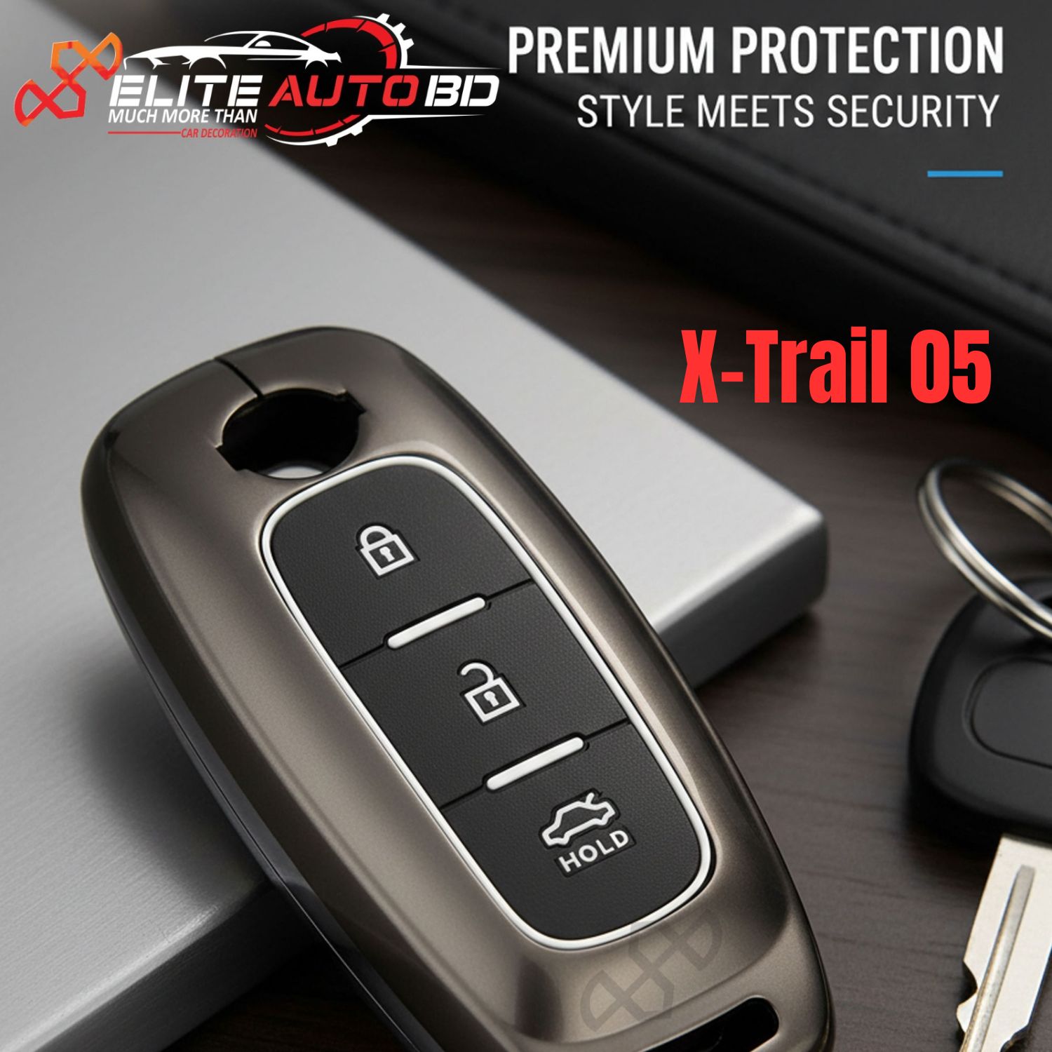 Metal Key Cover with Key Ring and Soft Silicone 3 Button for Nissan Models: New Shape | X-Trail 05 | Elite Auto BD