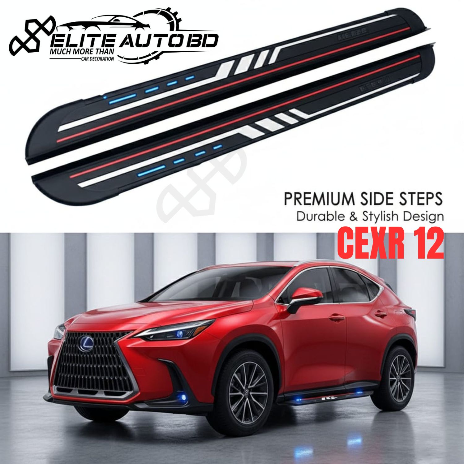 Running Board Side Step Pedal Nerf Bar Fits for Universal SUV Cars | CEXR 12 | Elite Auto BD