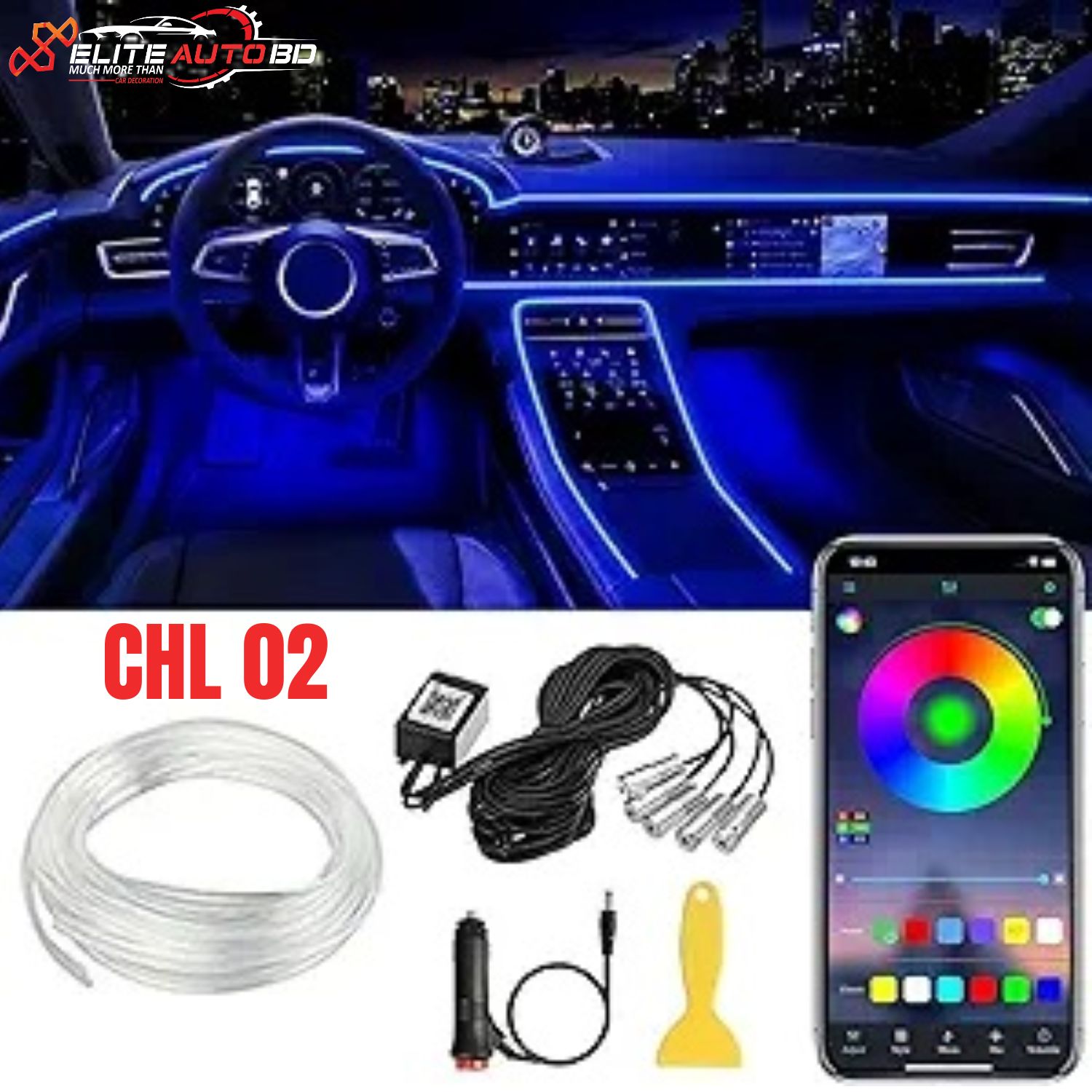 Car LED Strip Lights APP Control, 5 in 1 RGB 16 Million Colors Ambient Lighting Kit with 236 inches Fiber Optic, Music Mode Inside Car Lighting Accessories | CHL 02 |  Elite Auto BD