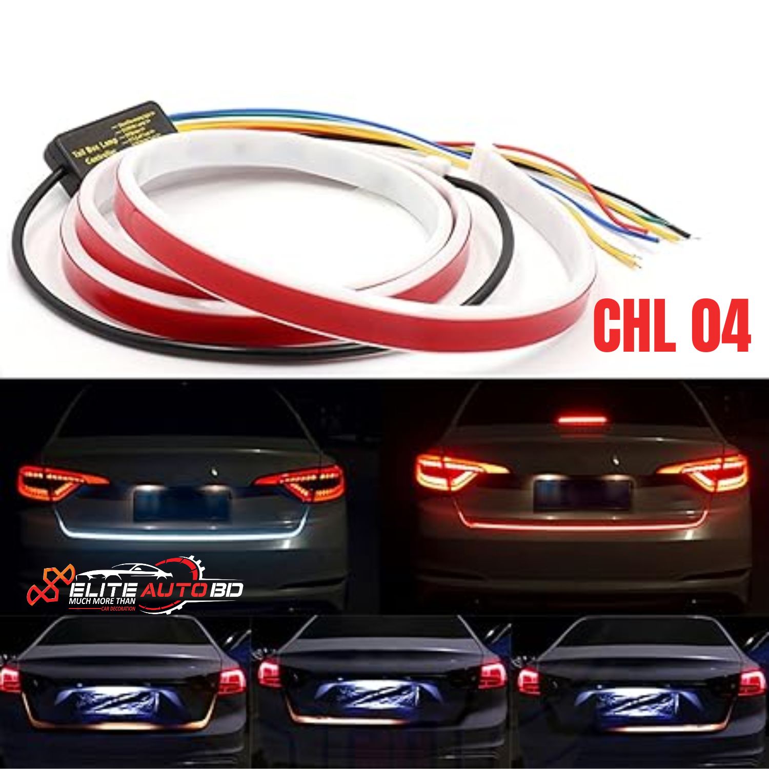 Car Styling LED Strip Dicky/Trunk Light 12V RGB 120cm IP68 Multifunction Auto Rear DRL Warning Lamp Turn Signal Brake Reverse Lights (MW-Dicky-Light) | CHL 04 |  Elite Auto BD