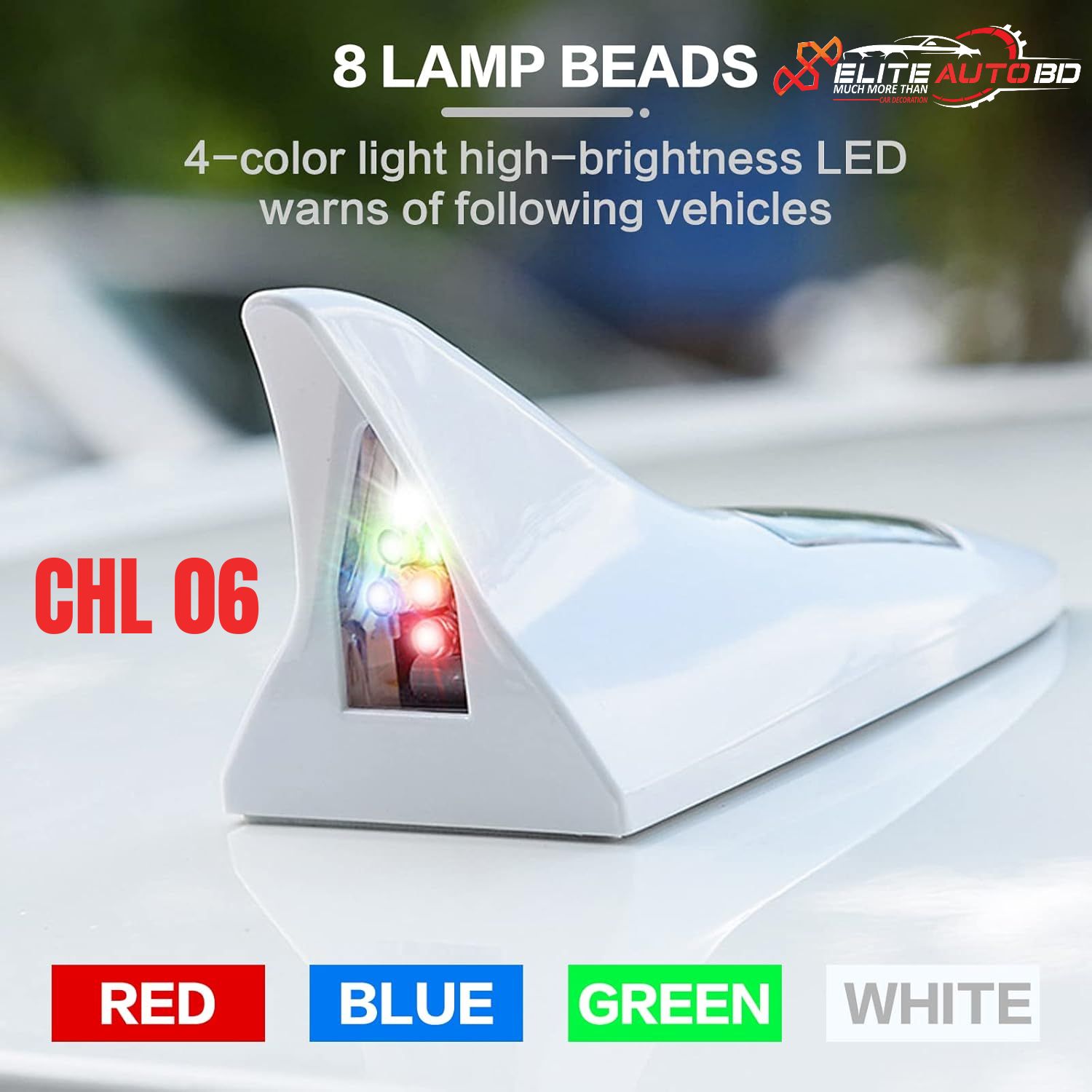 Solar Powered Car Shark Fin Antenna LED Warning Flash Strobe Tail Light | CHL 06 |  Elite Auto BD