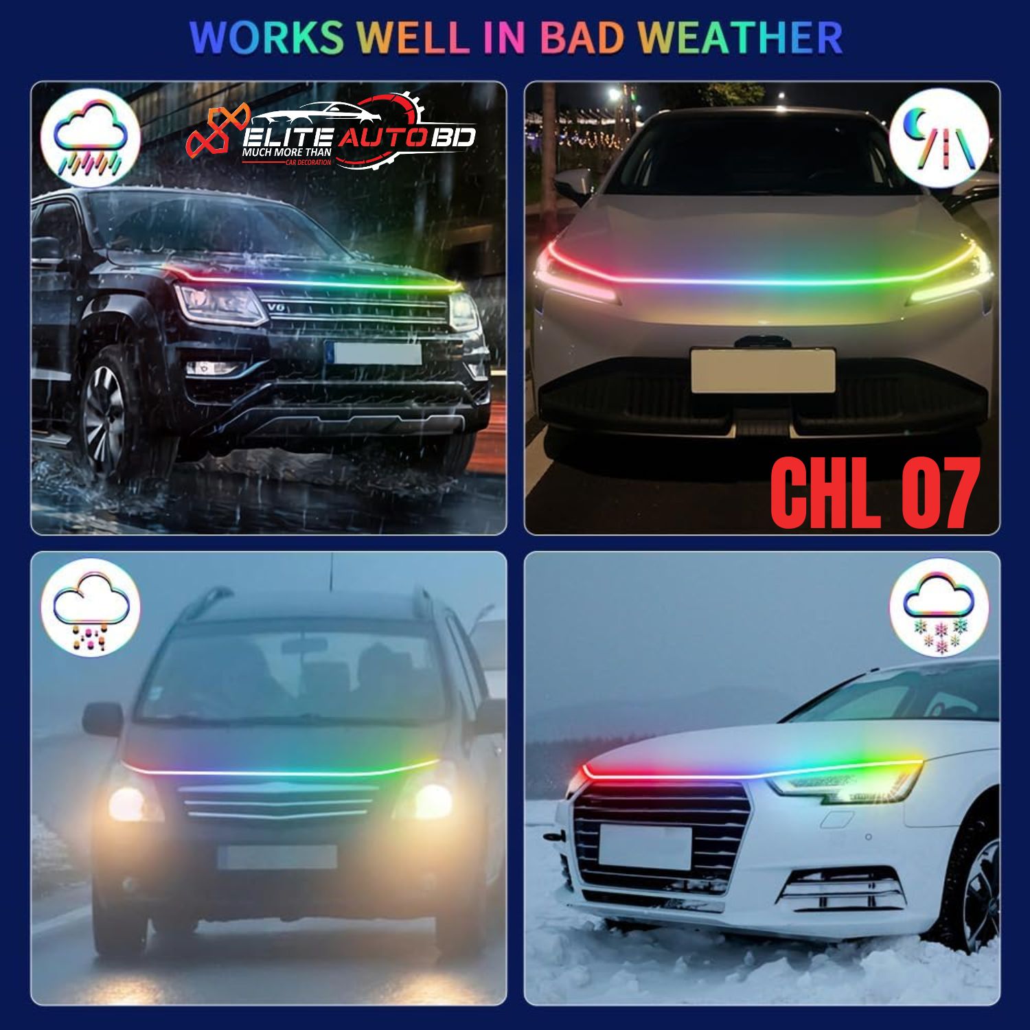 LED Hood Light Strip RGB Dynamic Scan Start Up Car Exterior Daytime Running Light Turn Signal Hoodbeam Kit Waterproof 71 Inches 12V | CHL 07 |  Elite Auto BD