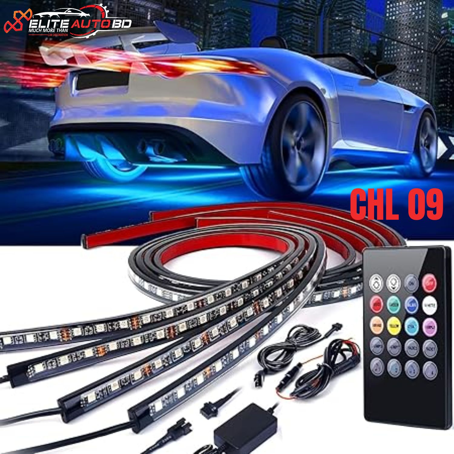 CAR Car Underglow Lights, Underglow Underbody System Neon Strip Lights Kit,8 Color Neon Accent Lights Strip,Sound Active Function and Wireless Remote | CHL 09 |  Elite Auto BD