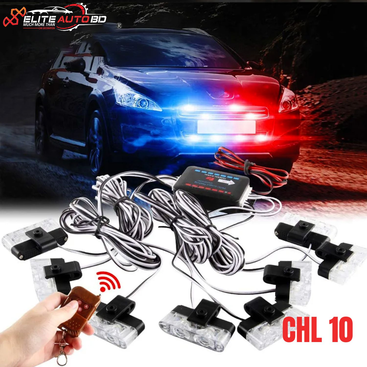 Car LED Strobe Light Wireless Remote Control Strobe grill Light 8 x 2LED 8 in 1 DC12V | CHL 10 |  Elite Auto BD