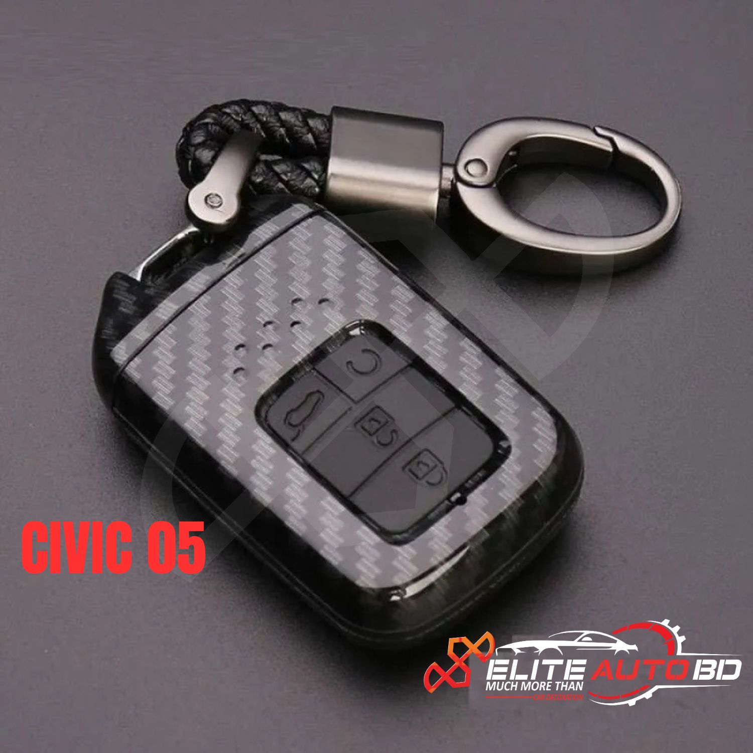 Car Premium Carbon Fiber TPU Remote Cover 4 Button for Honda Models: Squire Shape | Vezel | Grace | Civic | CRV | BRV | HRV | CIVIC 05 | Elite Auto BD