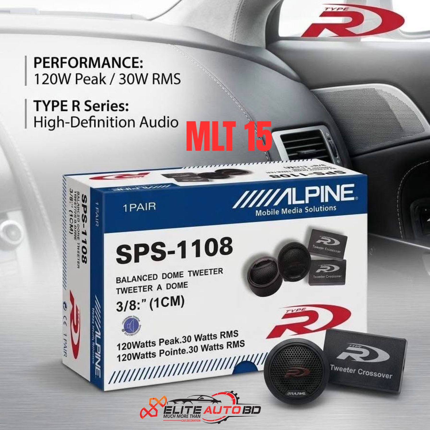 Alpine Type R SPS-1108 Balanced Dome Car Tweeters - 120W Peak / 30W RMS | MLT 15 | Elite Auto BD