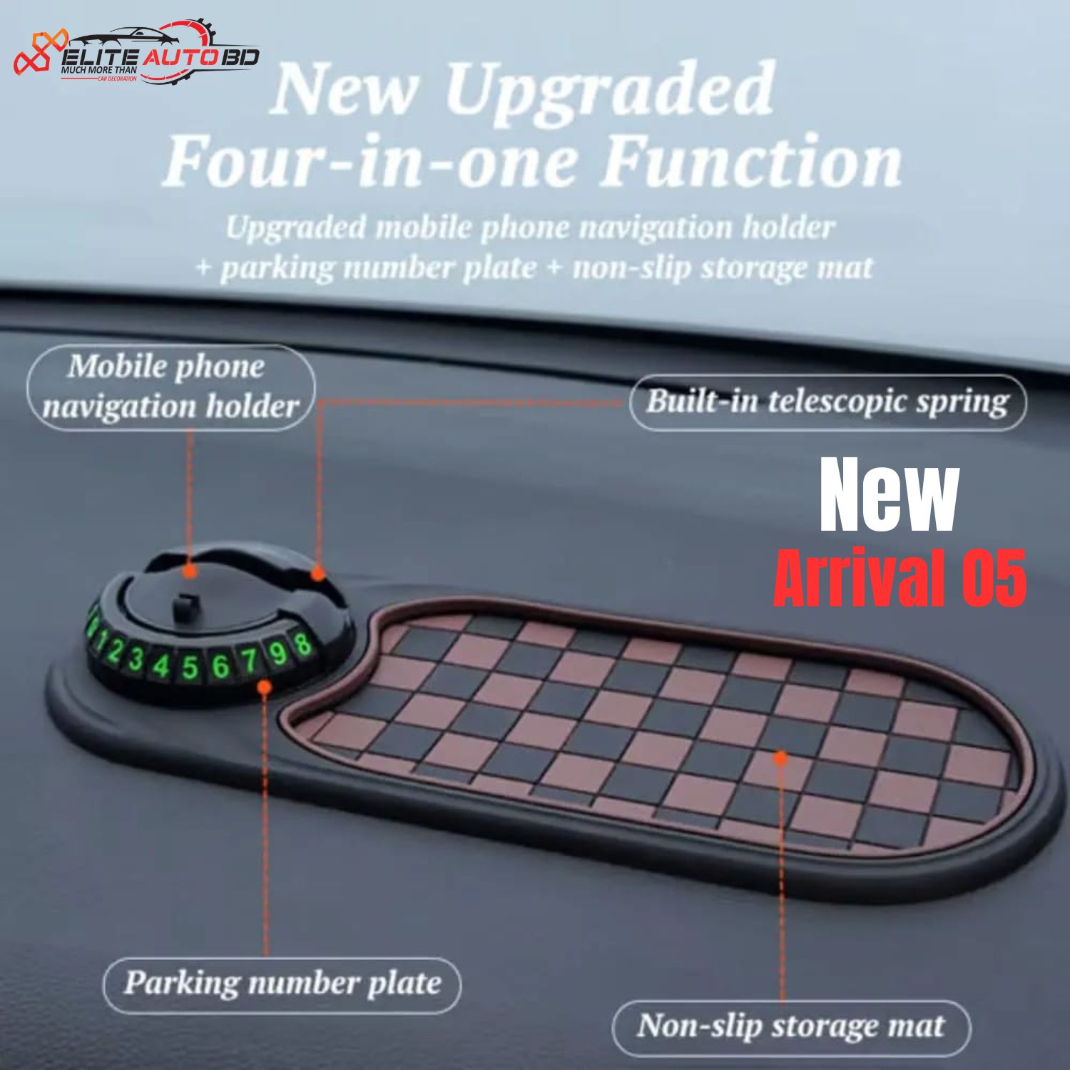 Car Dashboard Non Sleep Mobile Mat With Mobile Holder, Easy to keep Key, Pen, Coin, Sun glass ,Perfume and More With Parking Number Holder | New Arrival 05 | Elite Auto BD