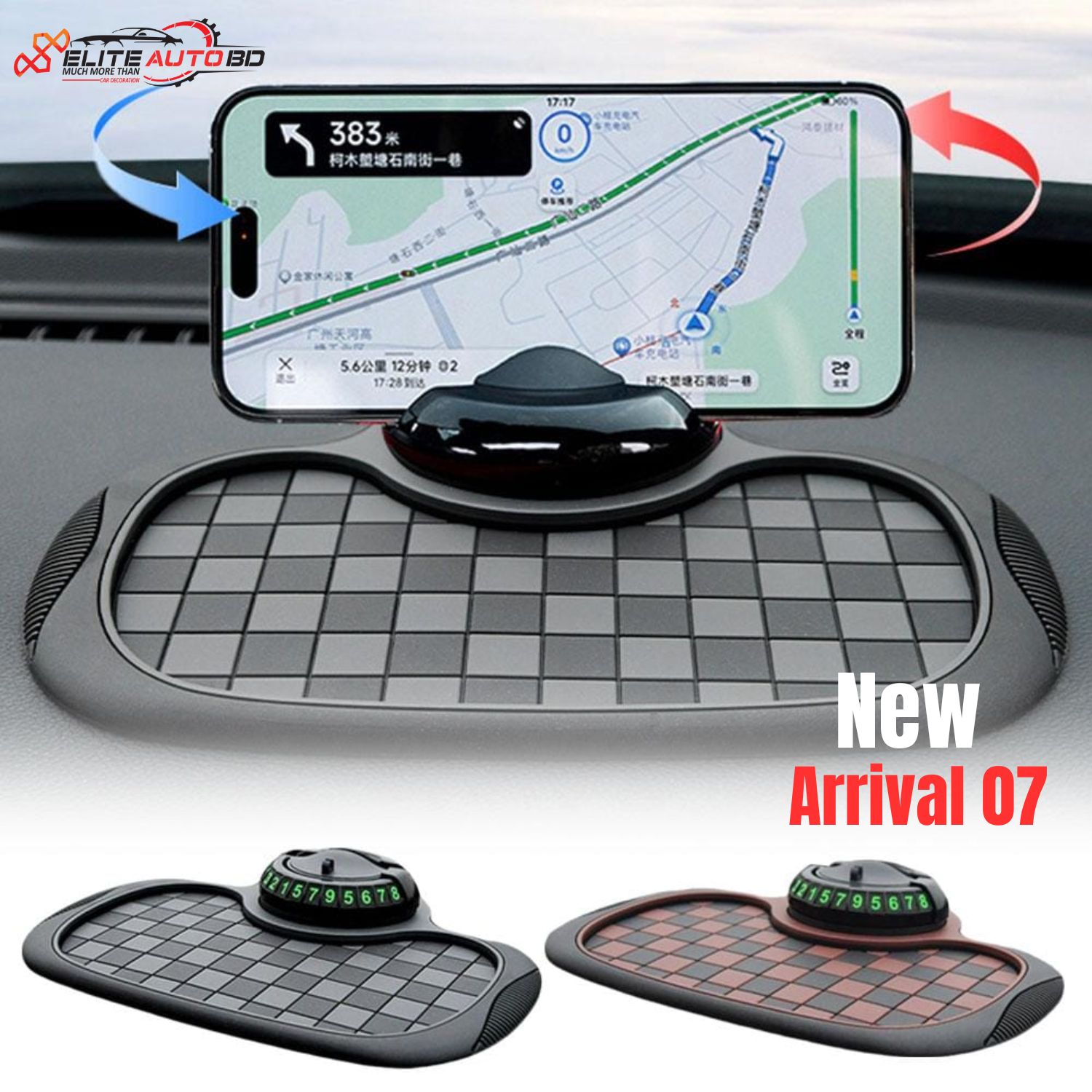 Car Dashboard Non Sleep Mat Red Black With Mobile Holder, Easy to keep Key, Pen, Coin, Sun glass ,Perfume and More With Parking Number Holder | New Arrival 07 | Elite Auto BD