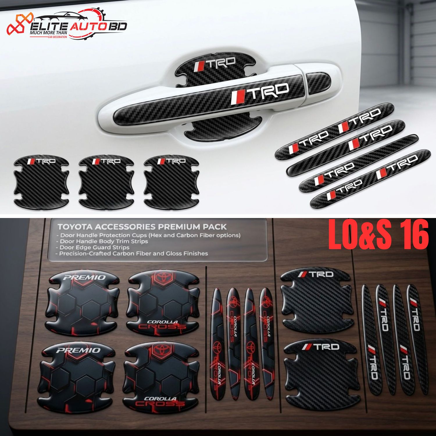 Carbon Fiber Door Handle Protector & Edge Guard Premium Pack For Toyota Premio  | Toyota Corolla Cross |Toyota TRD | LO&S 16  Elite Auto BD