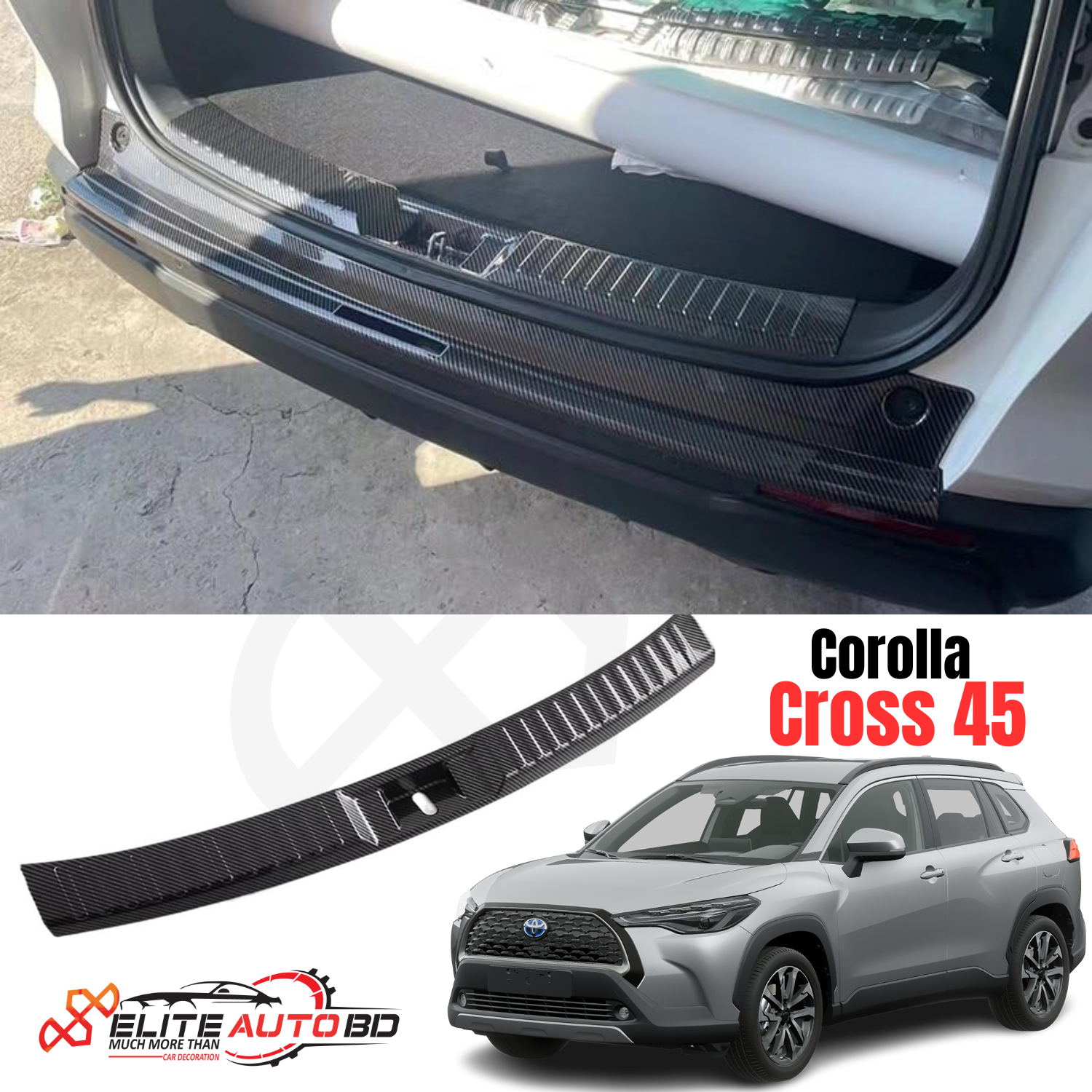 Toyota Corolla Cross Carbon Fiber Rear Bumper Sill Plate Guard – Premium Trunk Scuff Protector (2020–2025) | Corolla Cross 45 | Elite Auto BD