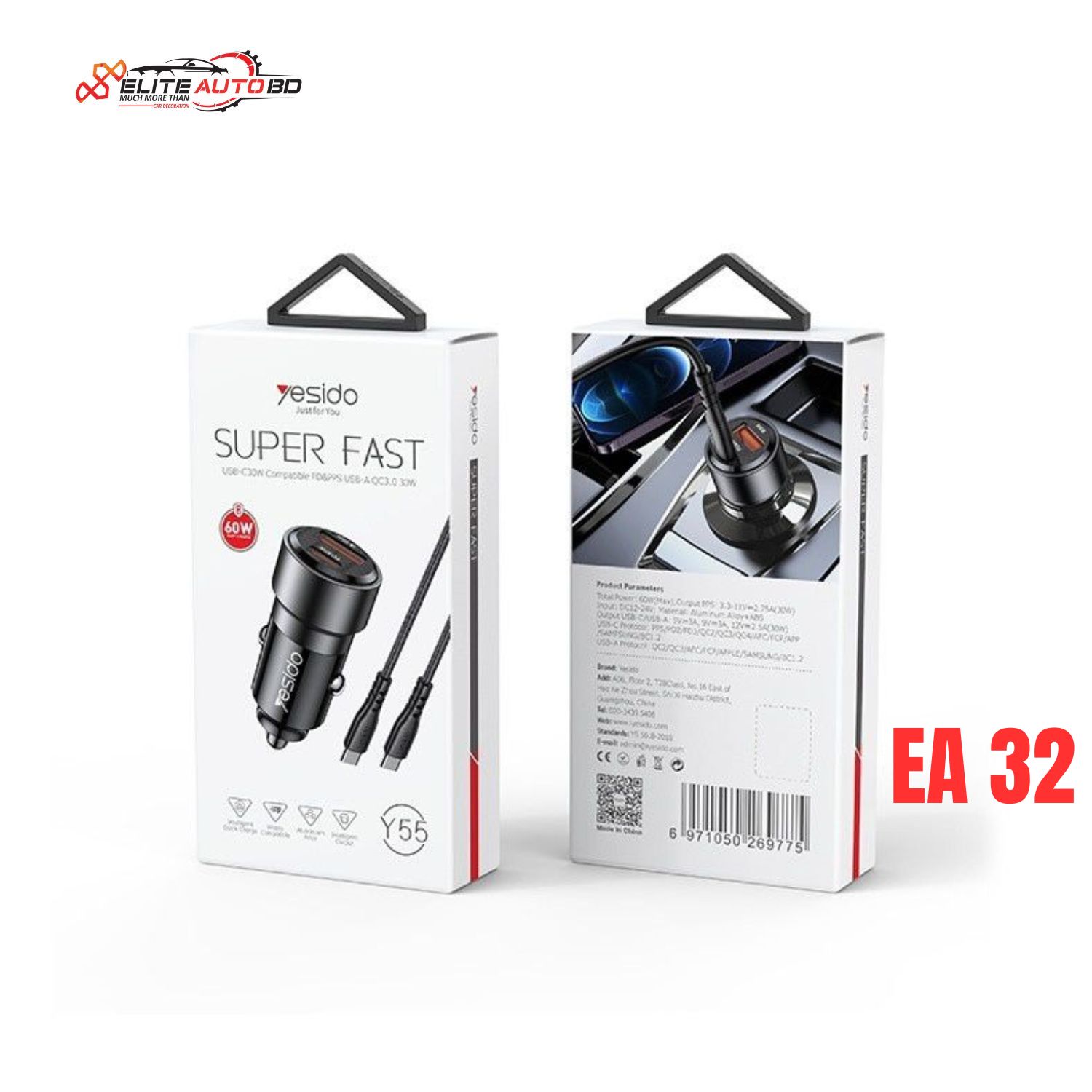 Yesido Y55 60W Super Fast Car Charger Suggested SEO Title: | Dual Port Fast Charging Adapter | EA 32 |  Elite Auto BD