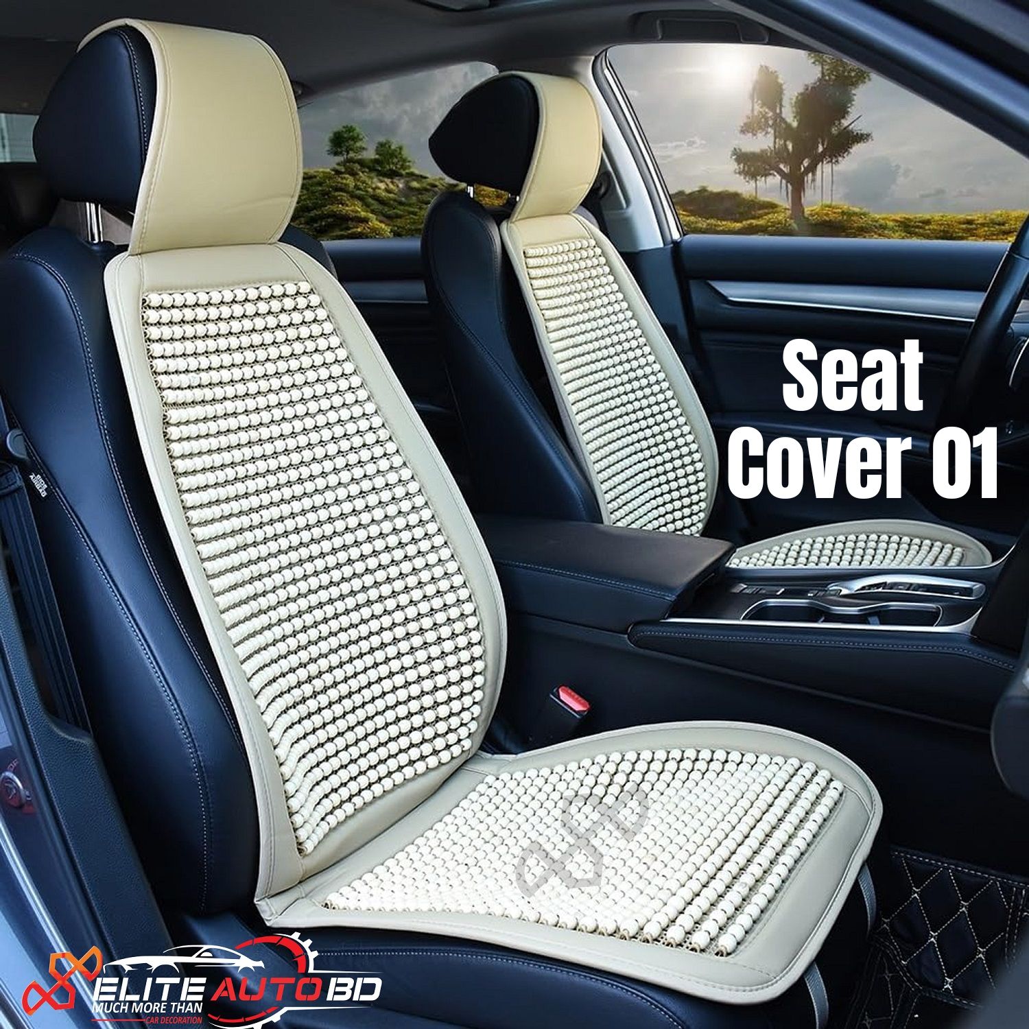 Universal Natural Wood Beaded Seat Cover Massaging Cool Cushion for Car Truck,Four Seasons and Breathable car Seat Cushion Makes Driving More Bearable On Long Trips (Black, Biscuit & Brown) | Seat Cushion | Seat cover 01 | Elite Auto BD