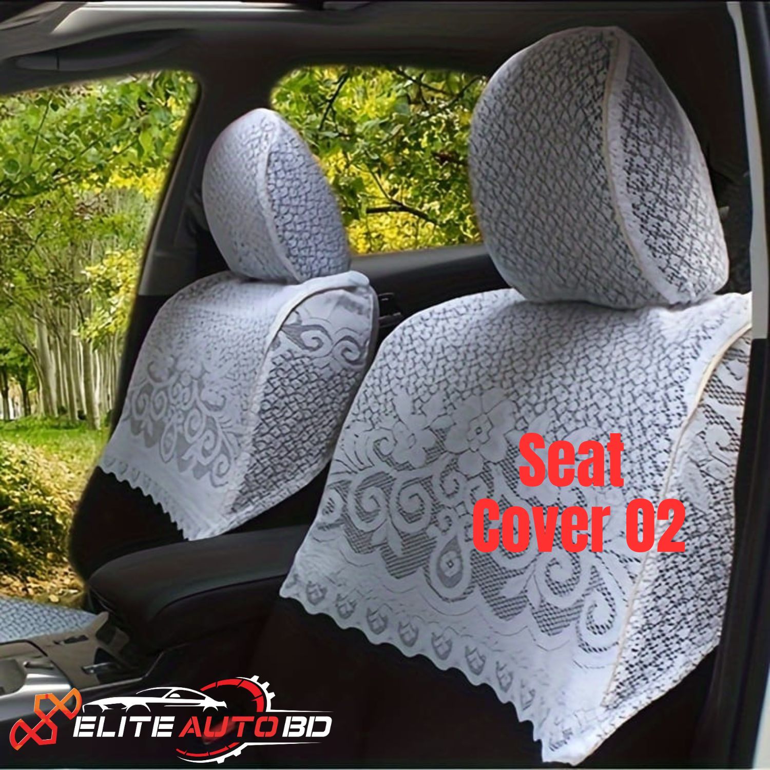 Universal White Lace Car Seat Cover Set | Stylish Half Seat Cover | Seat Cover 02 | Elite Auto BD