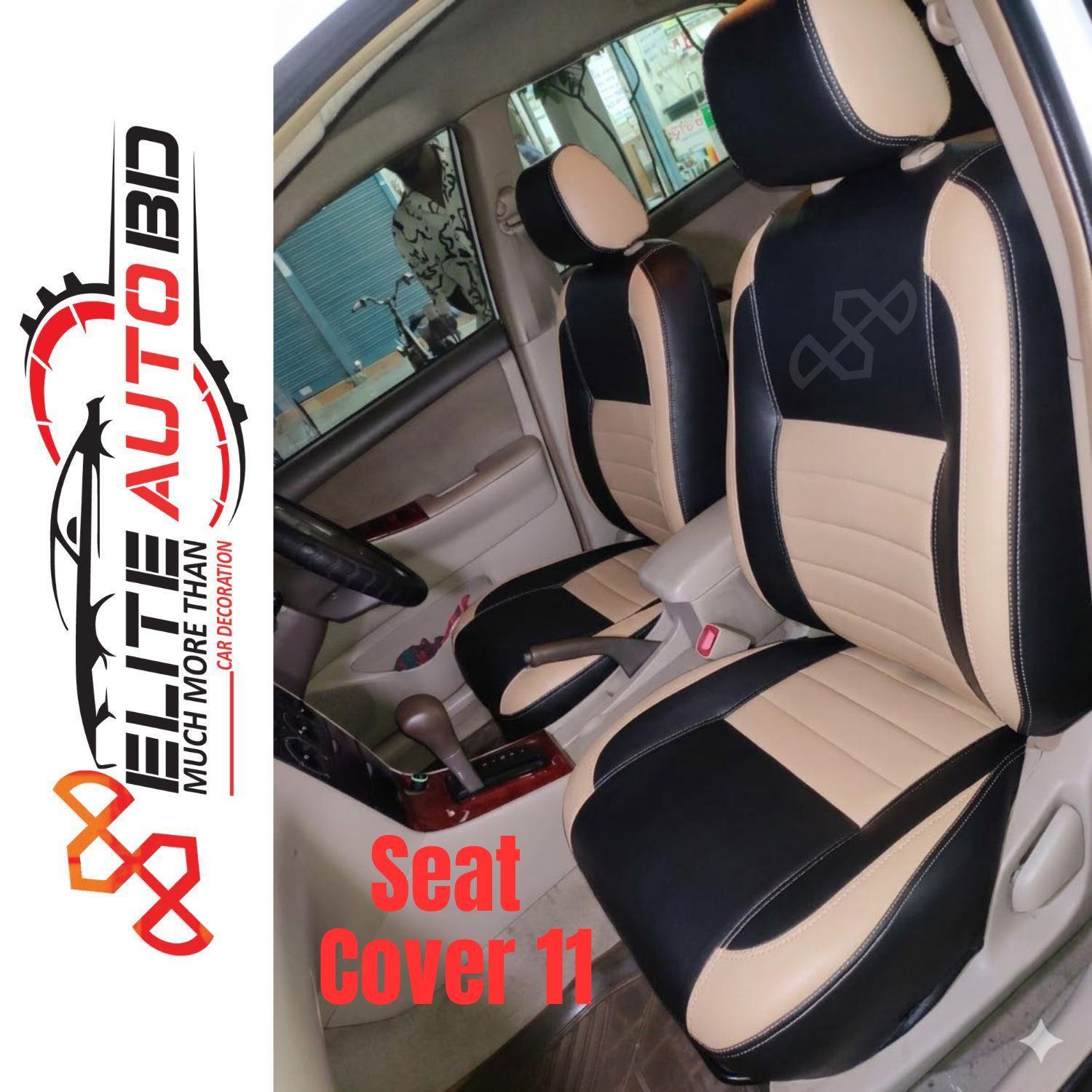 Toyota Premio/Allion Custom Design Seat Covers (Premium) Black & Beige Colour| Car Seat Cover | Seat Cover 11 | Elite Auto BD