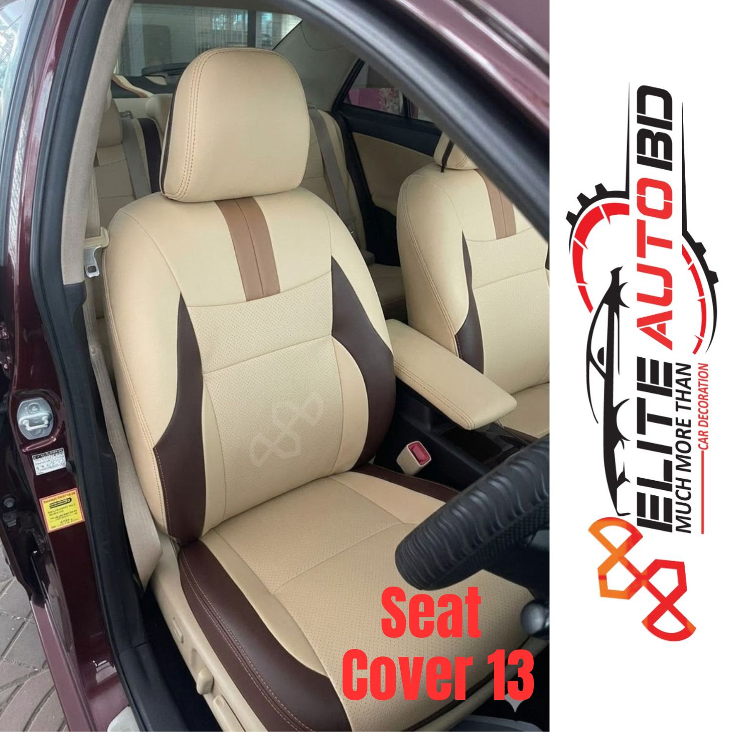 Toyota Premio/Allion Custom Design Seat Covers (Premium) VIP Beige & Coffee Colour| Car Seat Cover | Seat Cover 13 | Elite Auto BD