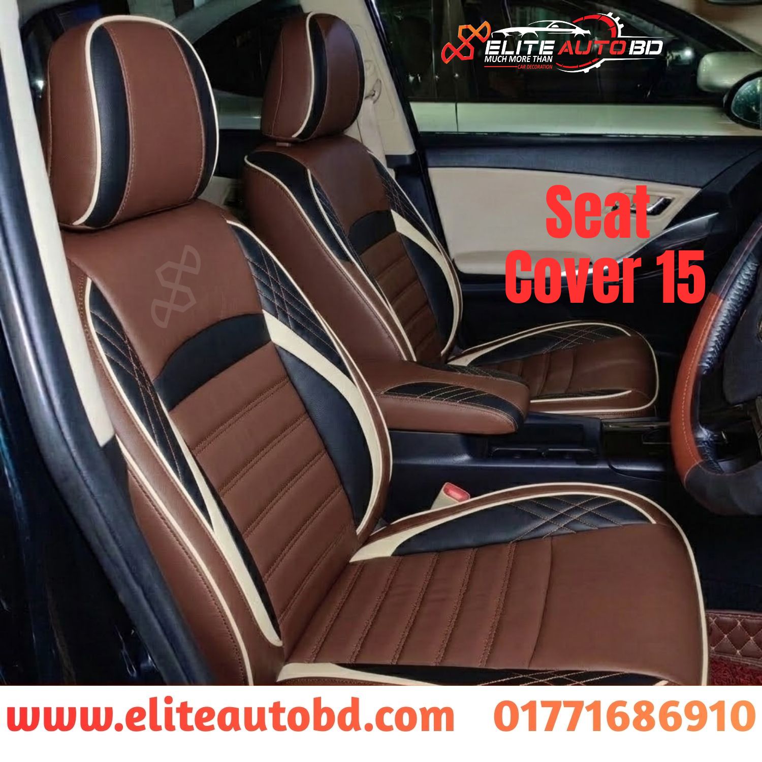 Toyota Premio/Allion Custom Design Seat Covers (Premium) White Piping with Black & Coffee Colour VIP | Car Seat Cover |  Seat Cover 15 | Elite Auto BD