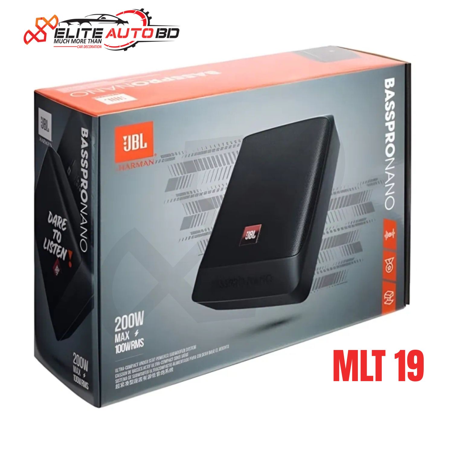 JBL BassPro Nano 200W Ultra-Compact Car Under Seat Active Subwoofer – Premium Deep Bass Solution from Elite Auto BD  | MLT 19 |  Elite Auto BD