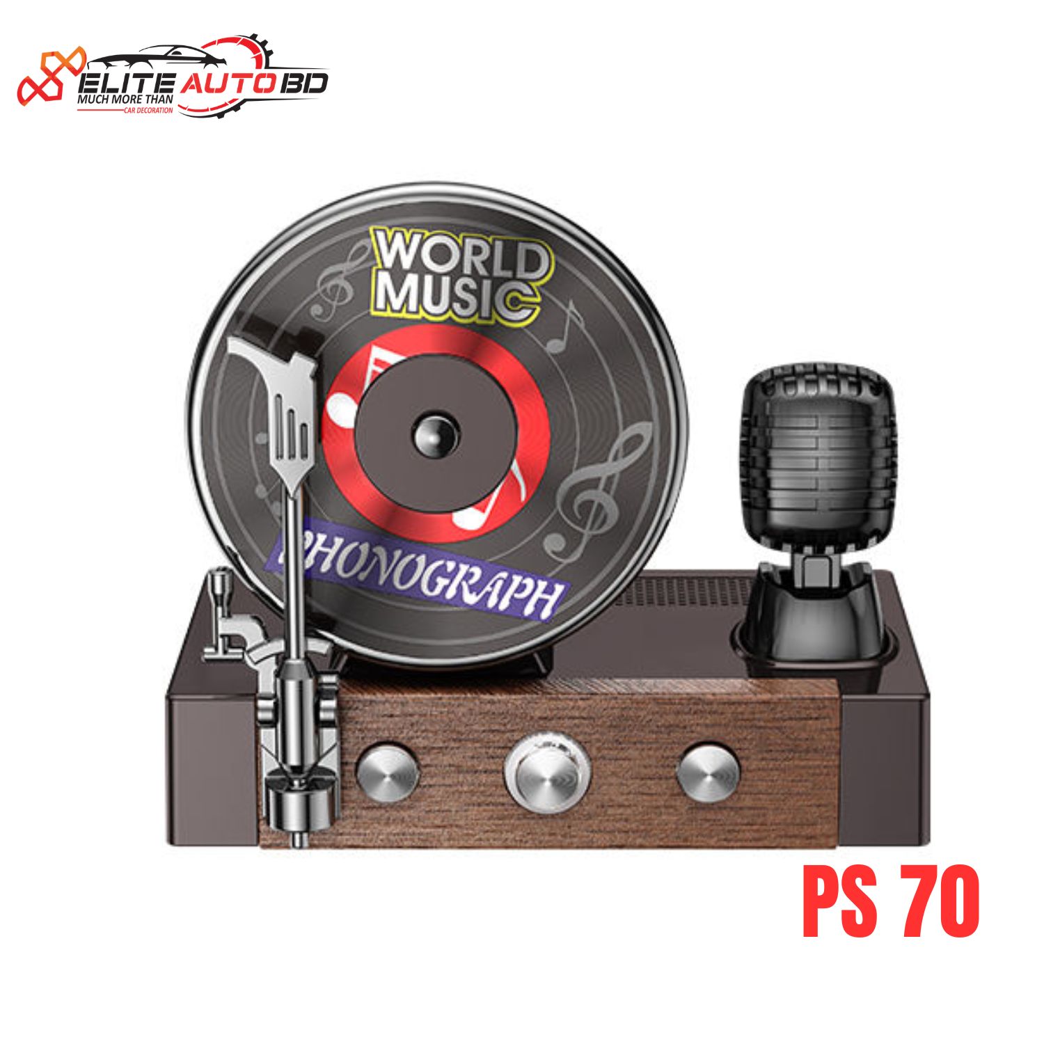Retro Phonograph Car Air Freshener – Solar-Powered Rotating Aromatherapy Diffuser for Dashboard |   PS 70 | Elite Auto BD