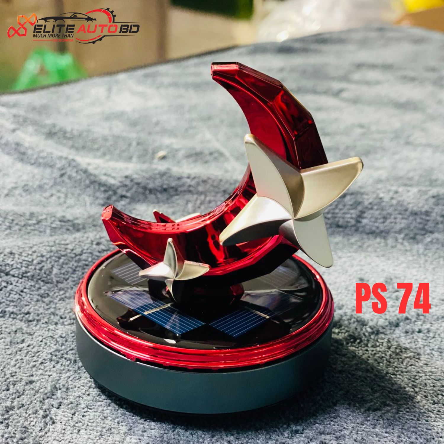 Solar-Powered Rotating Moon & Star Car Air Freshener - Premium Dashboard Showpiece & Deodorizer (Red) | PS 74 | Elite Auto BD