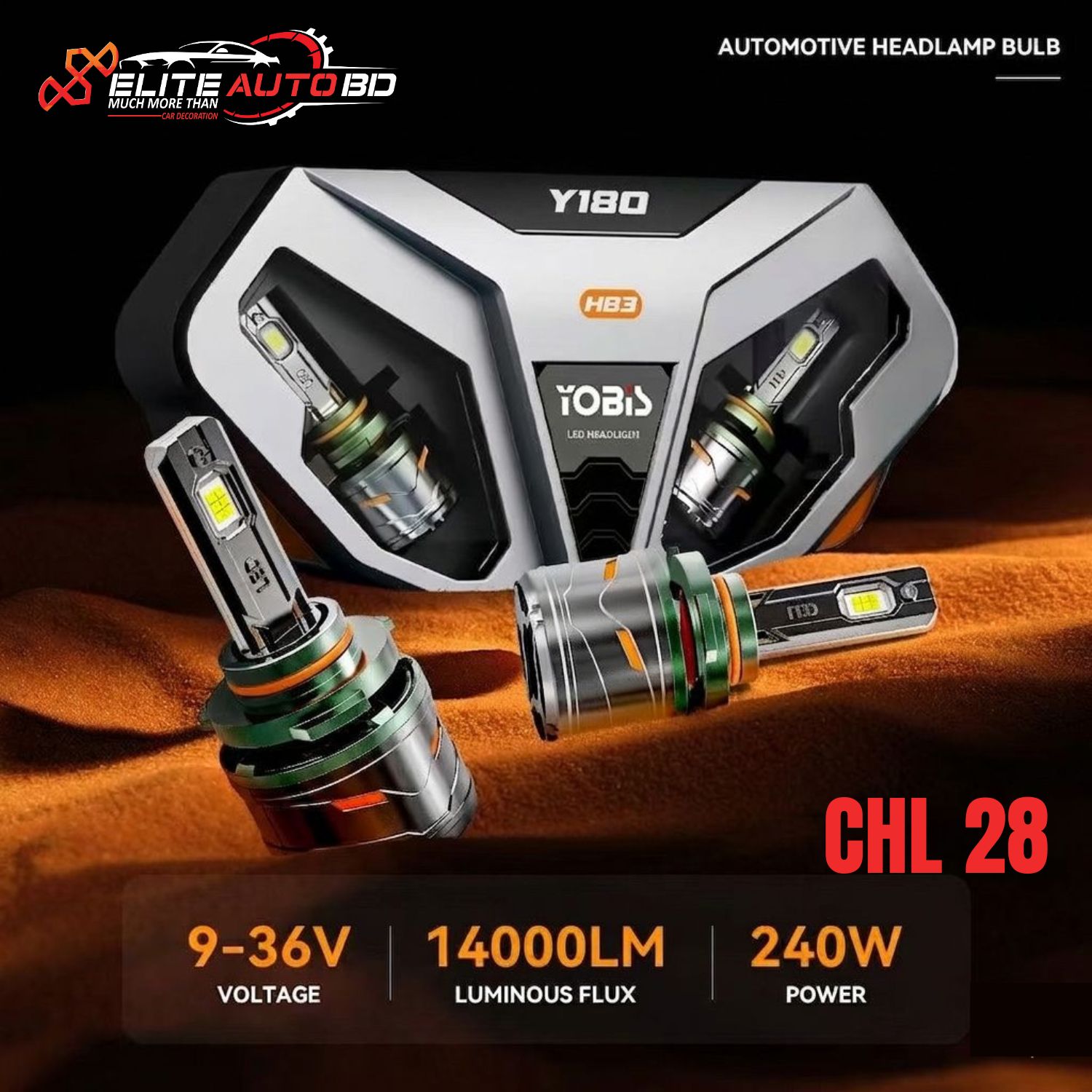 YOBIS Y180 LED Headlight 240W 14000LM – Ultra-Bright 9-36V HB3 Headlamp Bulb for Cars | CHL 28 |  Elite Auto BD