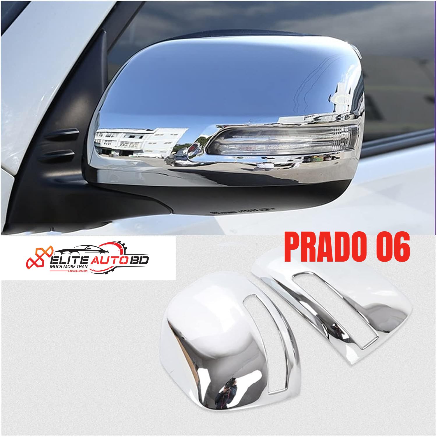 Toyota Land Cruiser Prado 150 FJ150 2018 2019 2020 2021 Chrome Side Mirror Cover with LED Light Hole - FJ120 Exterior Accessories |  Prado 06 |  Elite Auto BD