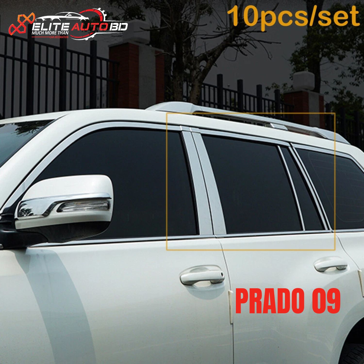 Toyota Land Cruiser Prado J150 2010-2018 Chrome Window Pillar Trim – 10Pcs Stainless Steel Set | Prado 09 | Elite Auto BD