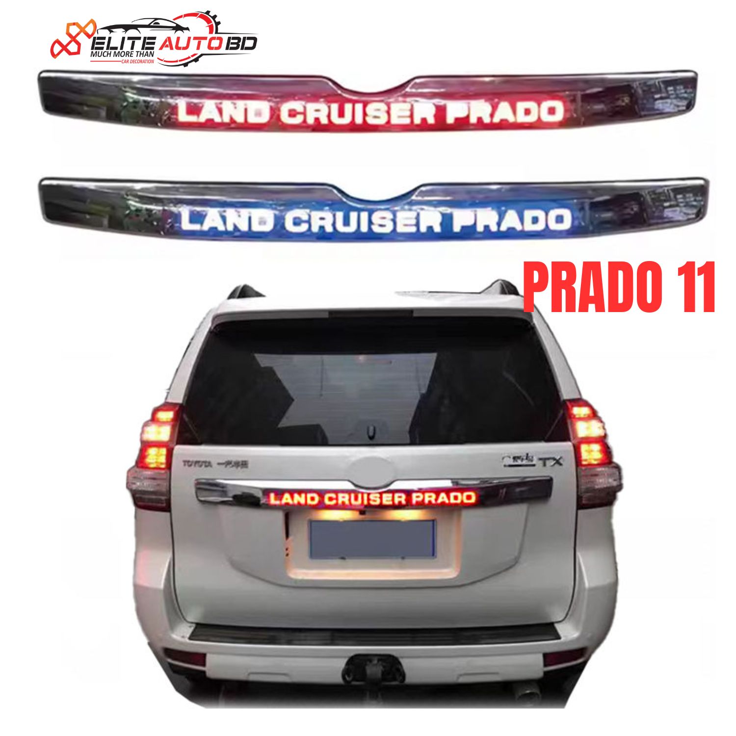 Toyota Land Cruiser Prado FJ150 LED Rear Trunk Garnish Plate | Premium Back Door Chrome Trim with Sequential Turn Signals | Prado 11 | Elite Auto BD