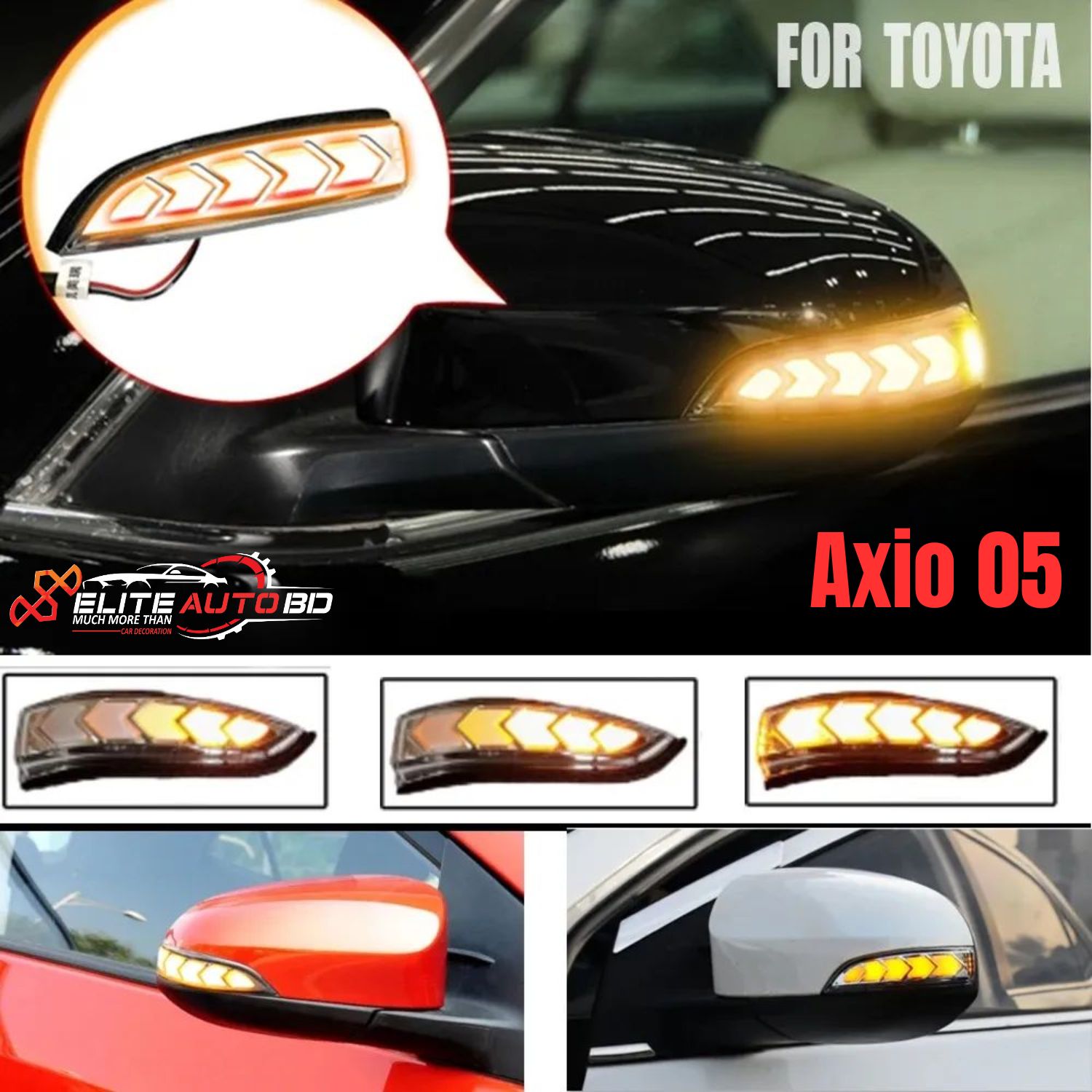 Amber Sequential LED Side Mirror Blinker & DRL for Toyota Corolla, Allion, Premio, Axio 2010-2024 | AXIO 05 | Elite Auto BD