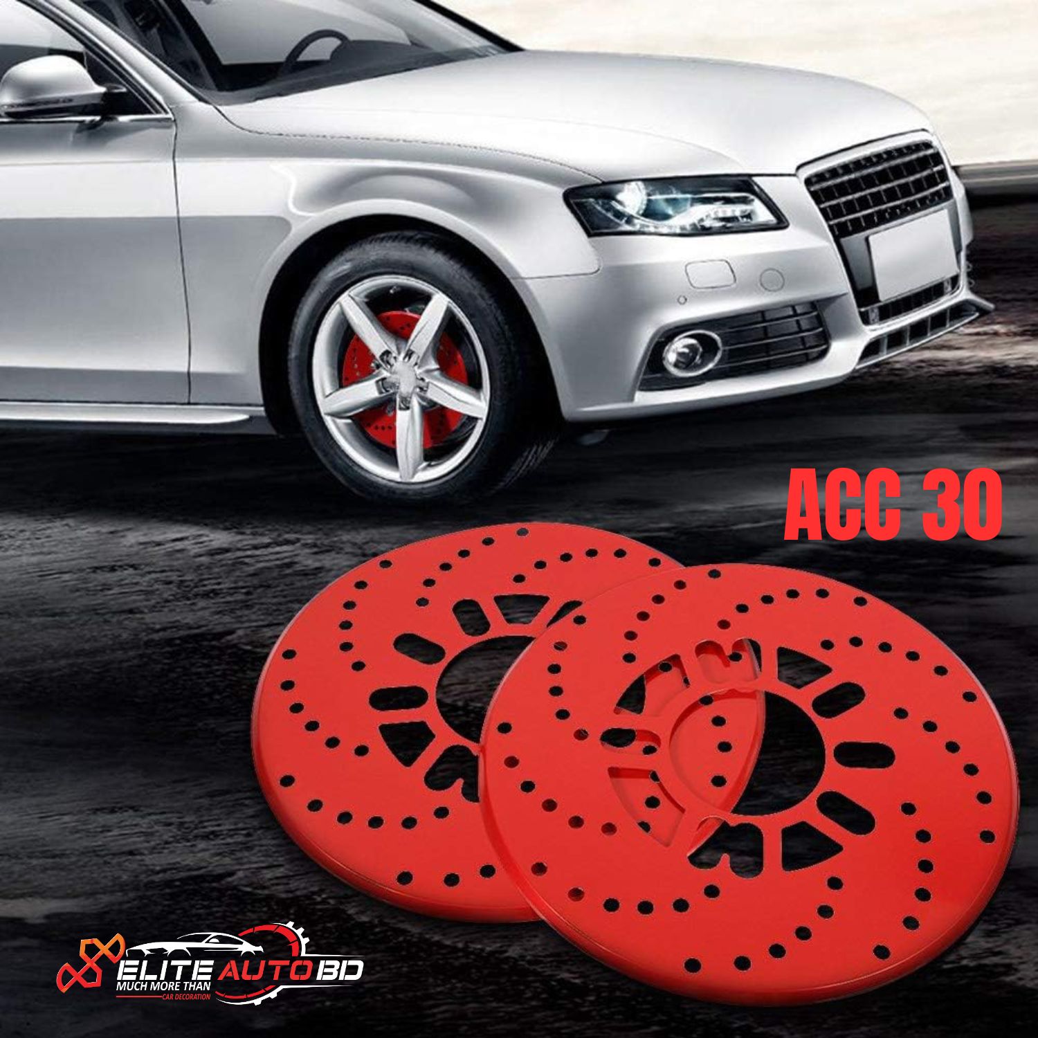 Red Aluminum Disc Brake Rotor Covers (2 Pcs) – Universal Decorative Car Wheel Modification Kit | ACC 30 | Elite Auto BD