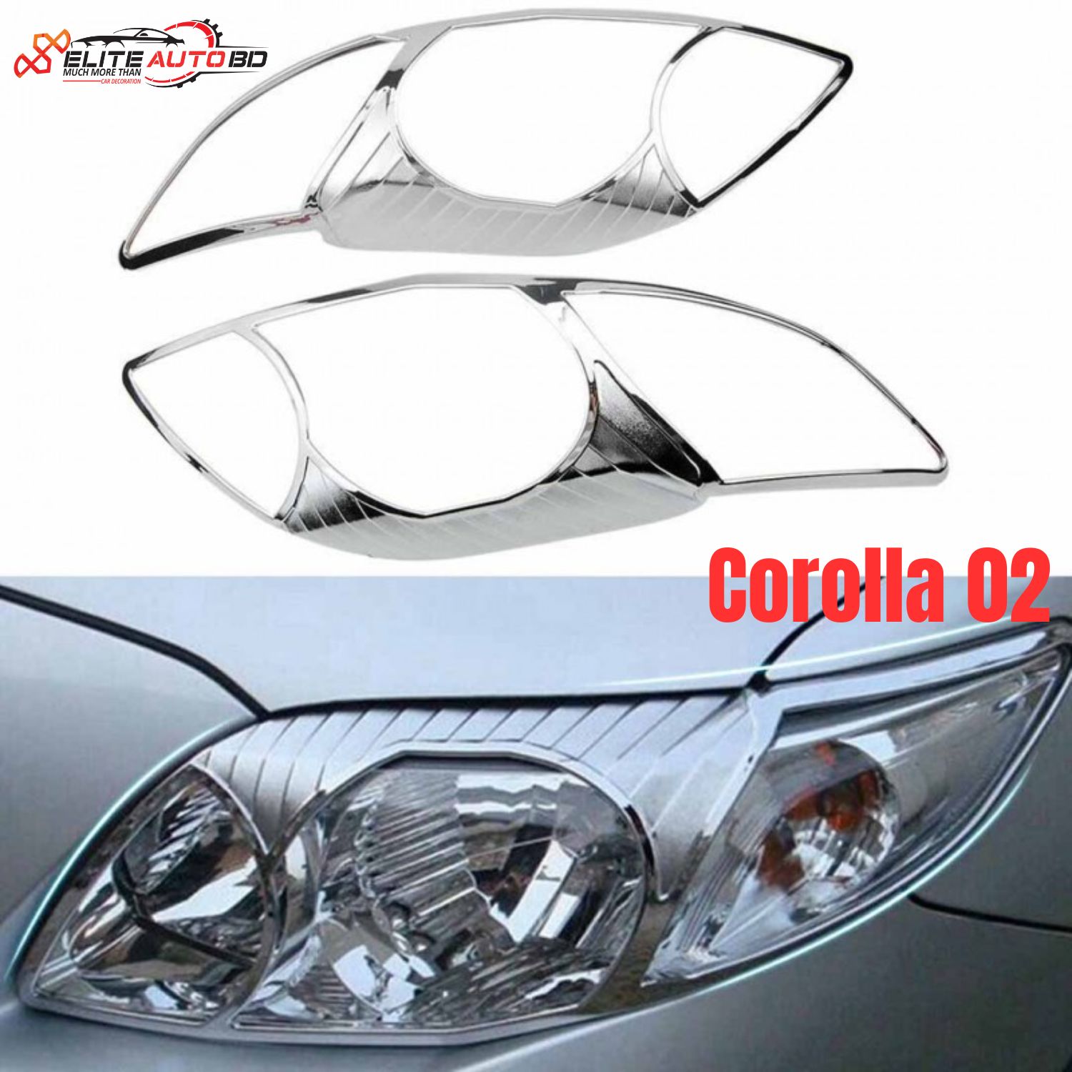 Chrome Front Headlight Cover Set for Toyota Corolla (2001-2003) – Premium ABS Headlamp Trim Accessories | COROLLA 02 | Elite Auto BD
