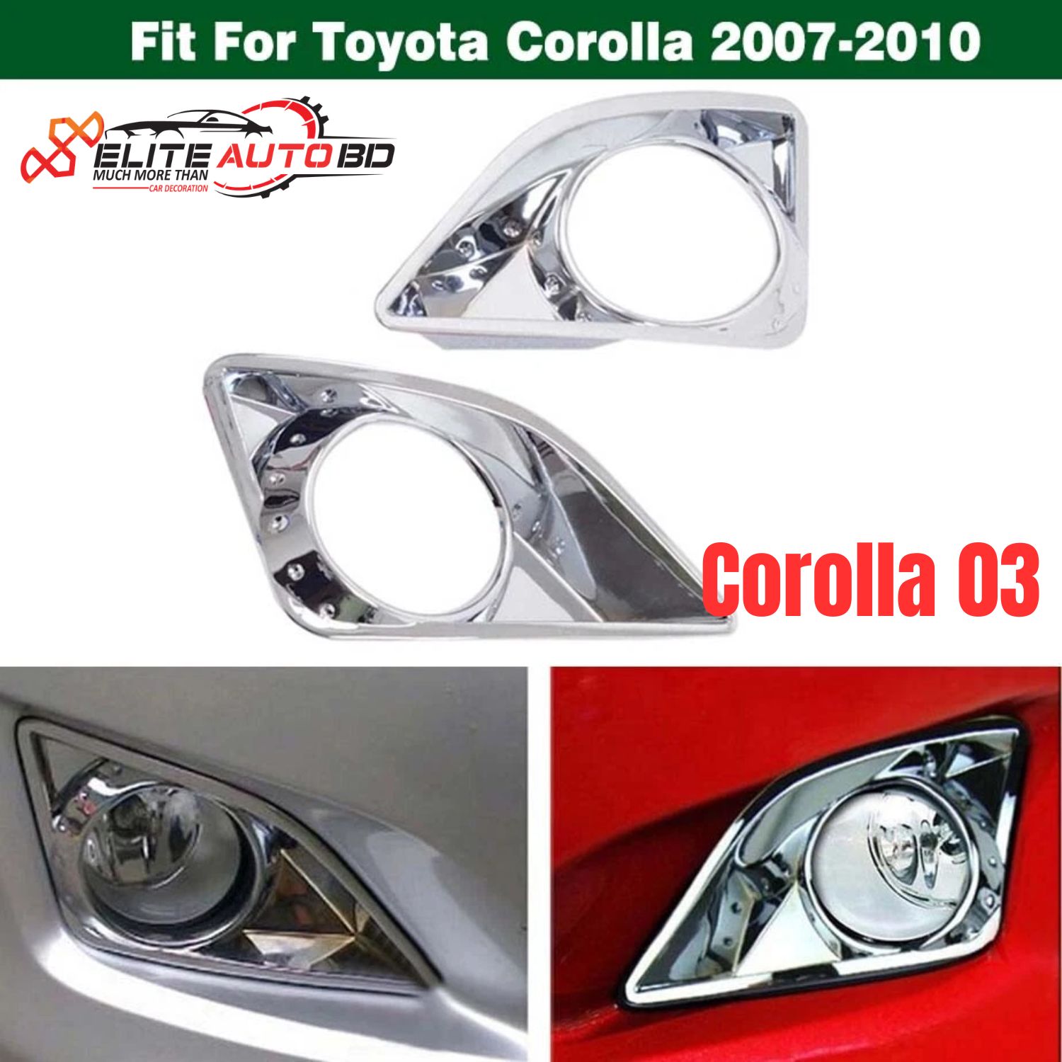 Toyota Corolla 2007-2010 Chrome Fog Light Cover Bezels – Premium Front Bumper Trim Set | COROLLA 03 | Elite Auto BD