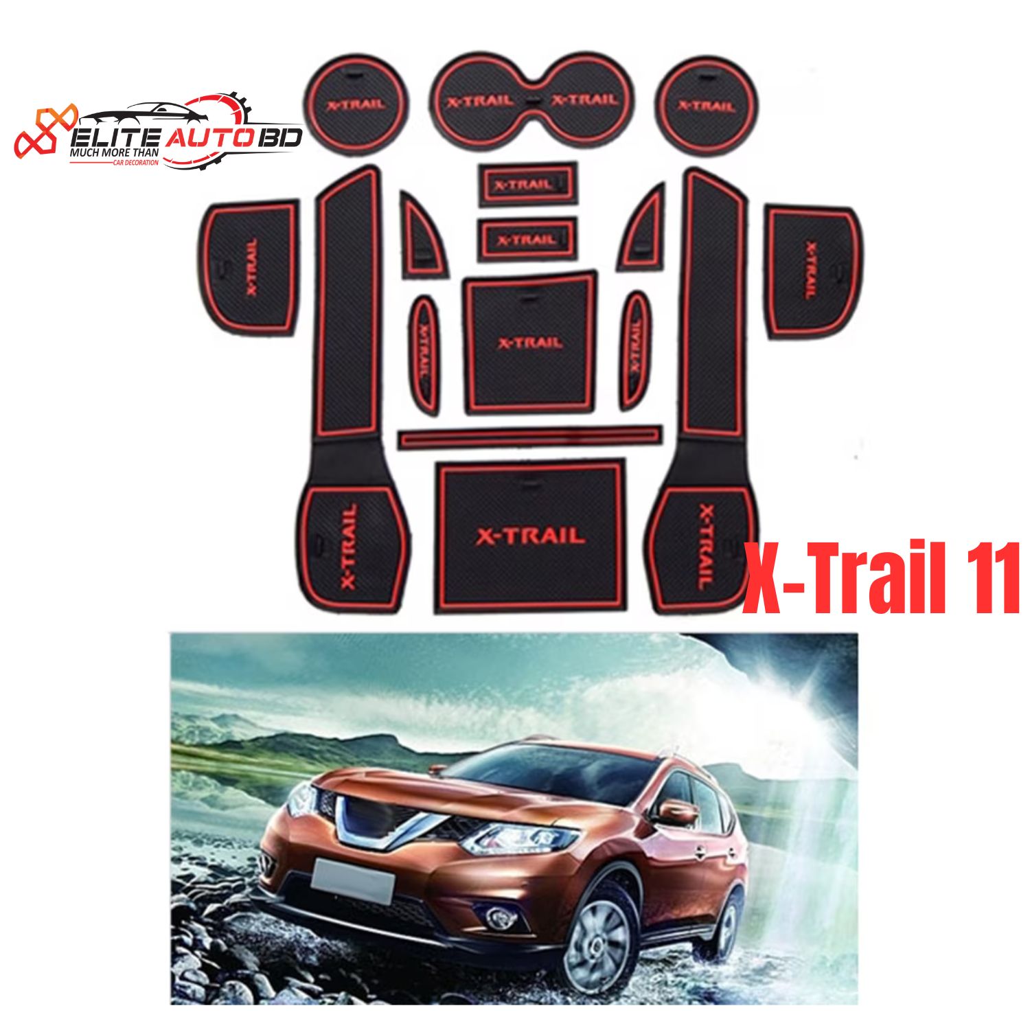 Nissan X-Trail Non-Slip Door Gate Slot & Cup Holder Mats Set – Premium Interior Anti-Dust Protection for X-Trail T32/T33 | X-Trail 11 | Elite Auto BD