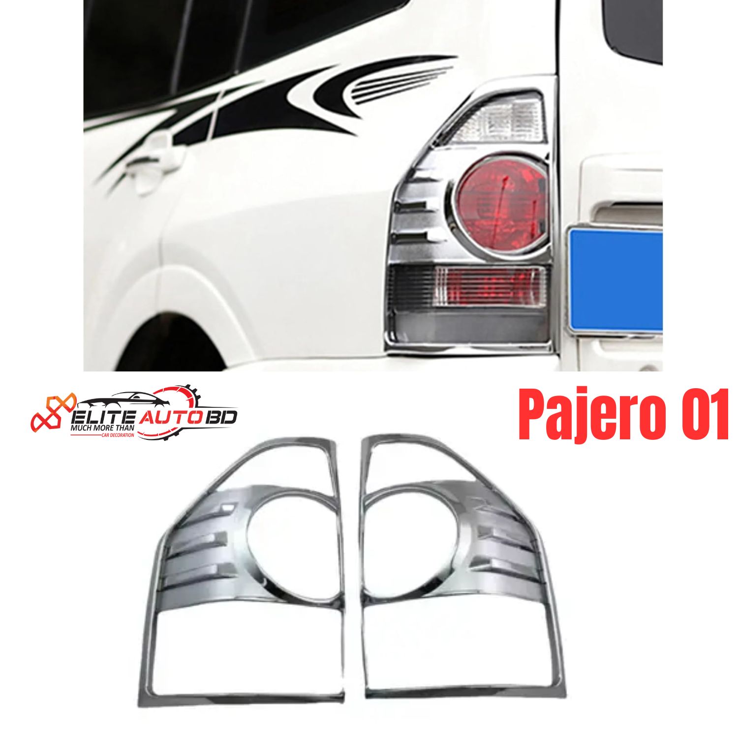 Premium Chrome Rear Tail Light Cover Trim for Mitsubishi Pajero (2007-2020) – Stylish Exterior Garnish Protector | Pajero 01 | Elite Auto BD