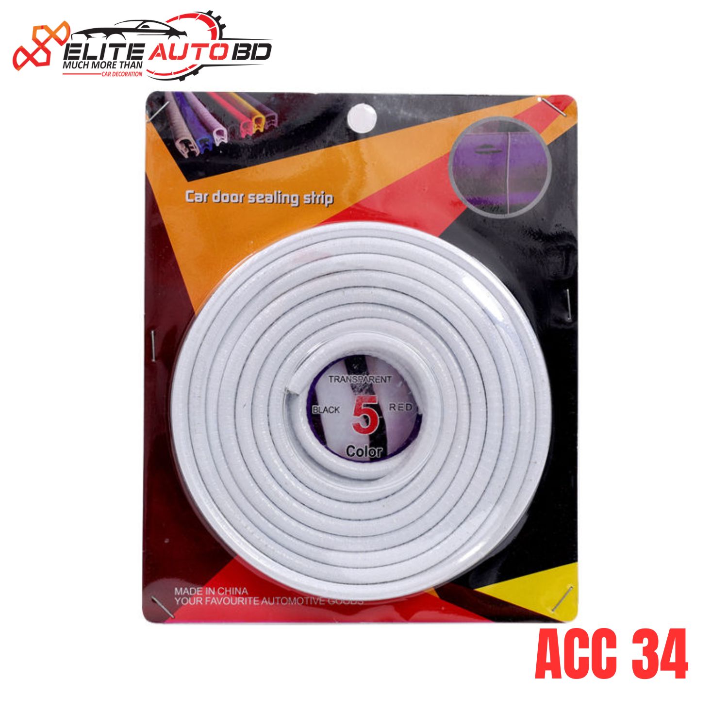 5M Universal Car Door Sealing Strip – White Rubber Edge Guard Protector for Soundproofing & Scratch Protection | ACC 34 | Elite Auto BD