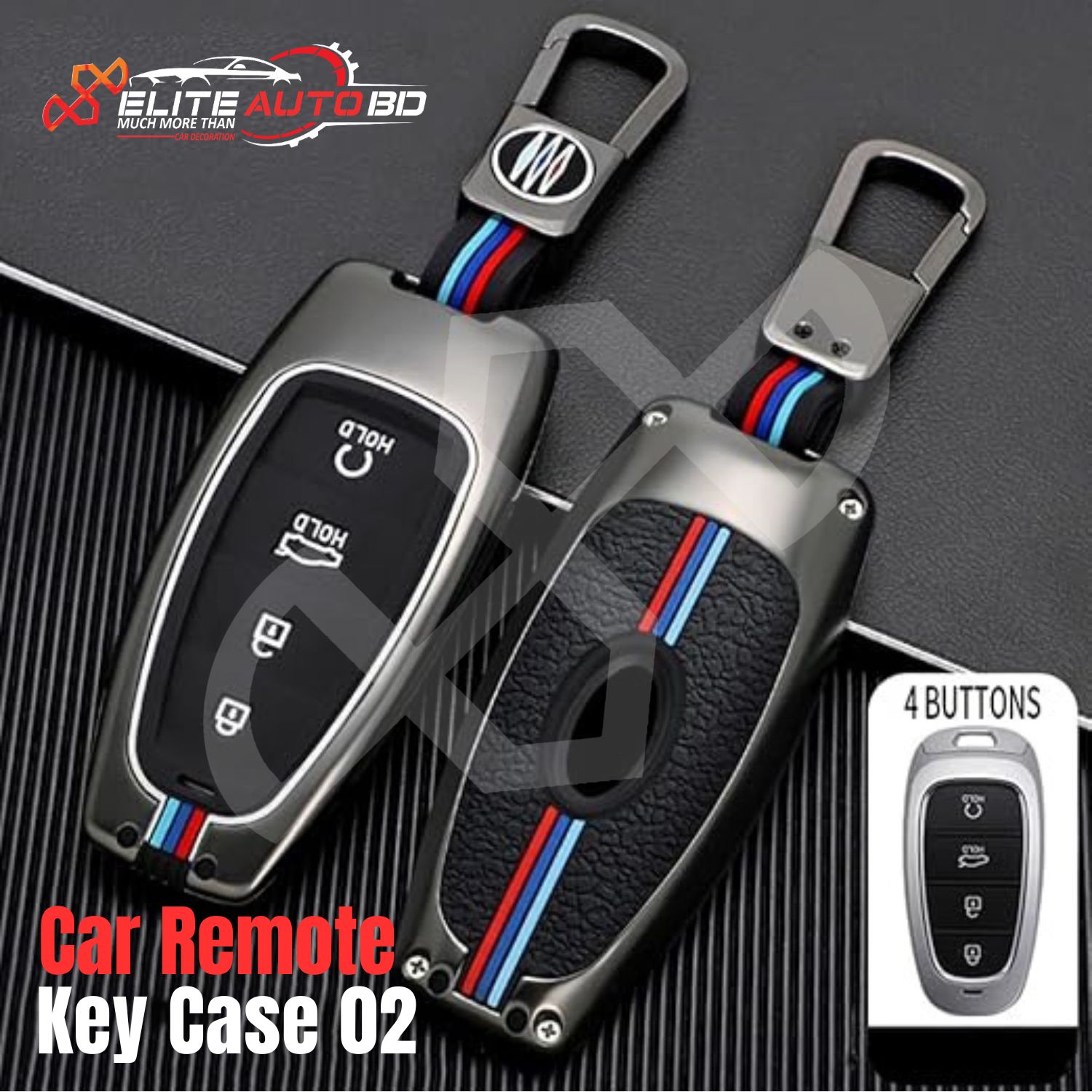 Premium Metal Car Key Fob Cover Case for Hyundai (4-Button) - Durable Zinc Alloy Protector Shell with Keychain | Santa Fe | Tucson | Sonata | Car Remote Key Case 02 | Elite Auto BD