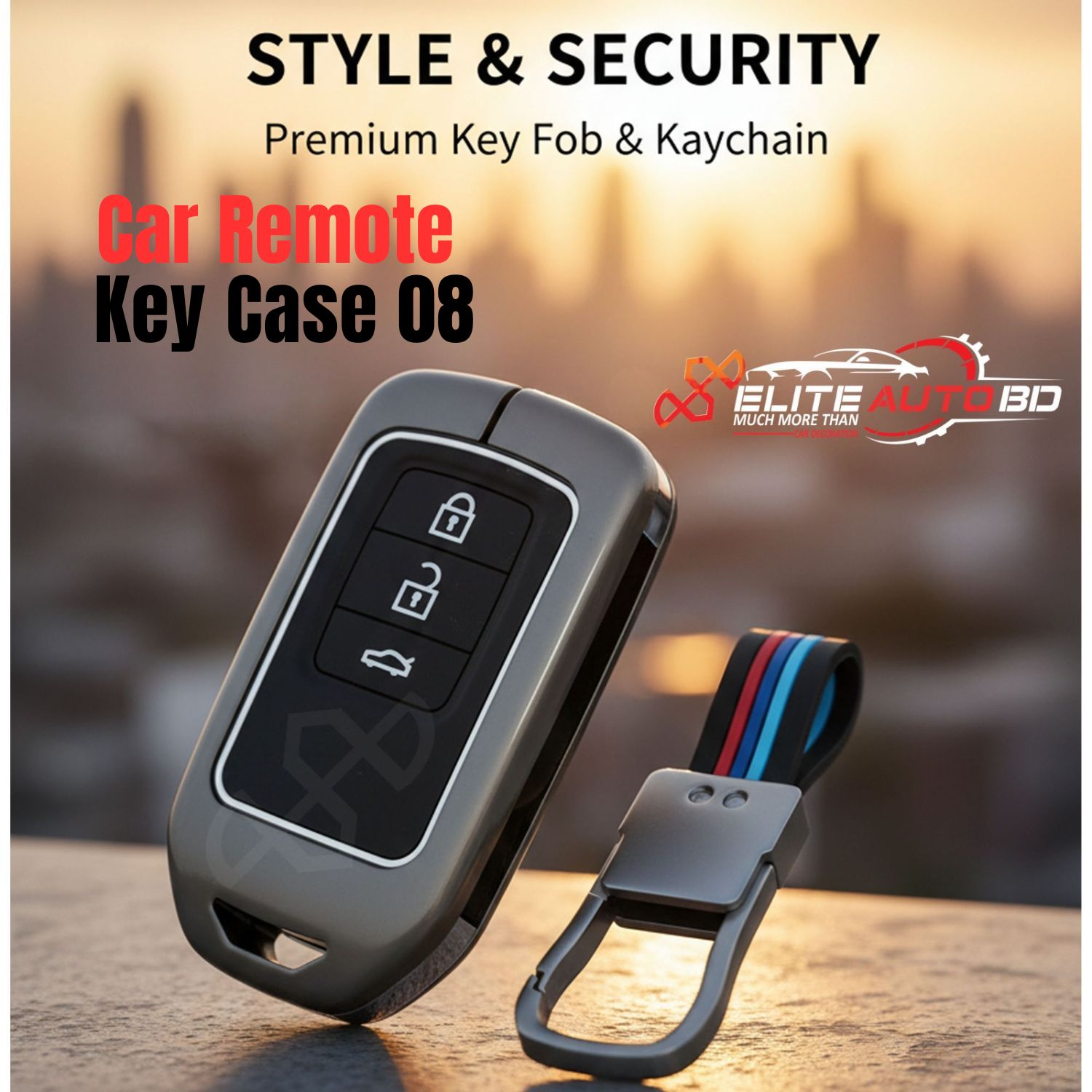 Metal Key Cover With Soft Silicone For Honda 3 button | Vezel | Grace | Civic | CRV | BRV | HRV | Car Remote Key Case 08 | Elite Auto BD