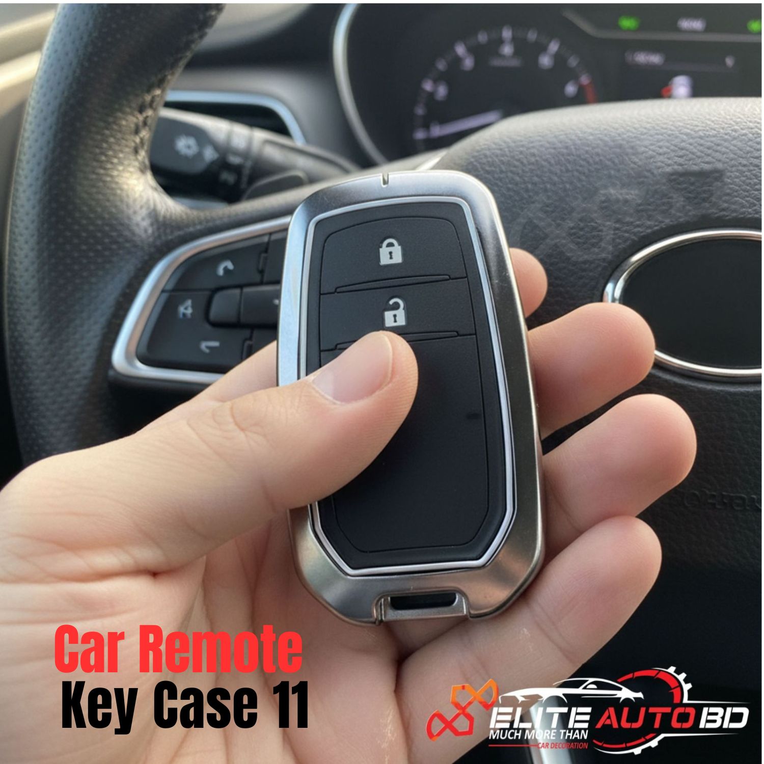 Metal Key Cover with Key Ring and Soft Silicone 2 Button for Toyota Models: New Shape | CHR C-HR | Corolla Cross | Prius | Prado | Car Remote Key Case 11 | Elite Auto BD