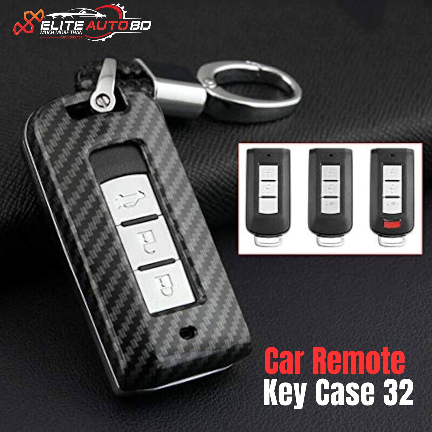 Carbon Fiber Pattern Hard Shell Key Fob Cover Case 3 Button for Mitsubishi | Pajero | Lancer | Eclipse Cross | Car Remote Key Case 32| Mitsubishi | Elite Auto BD