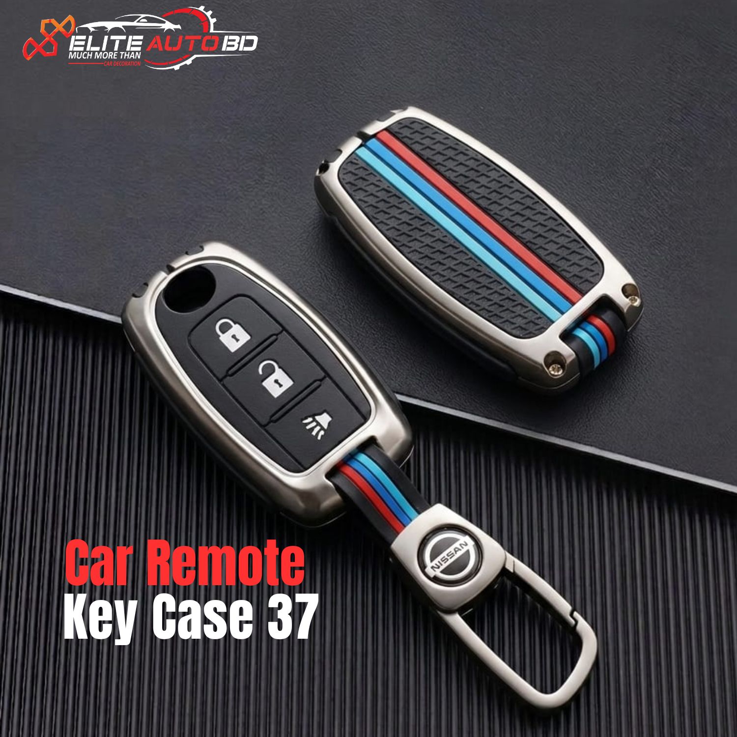 Metal Key Cover Premium Zinc Alloy key cover for Nissan X-Trail, 3-button smart key protector, Nissan car accessories Bangladesh, durable car remote key shell with leather strap | Car Remote Key Case 37 | Elite Auto BD