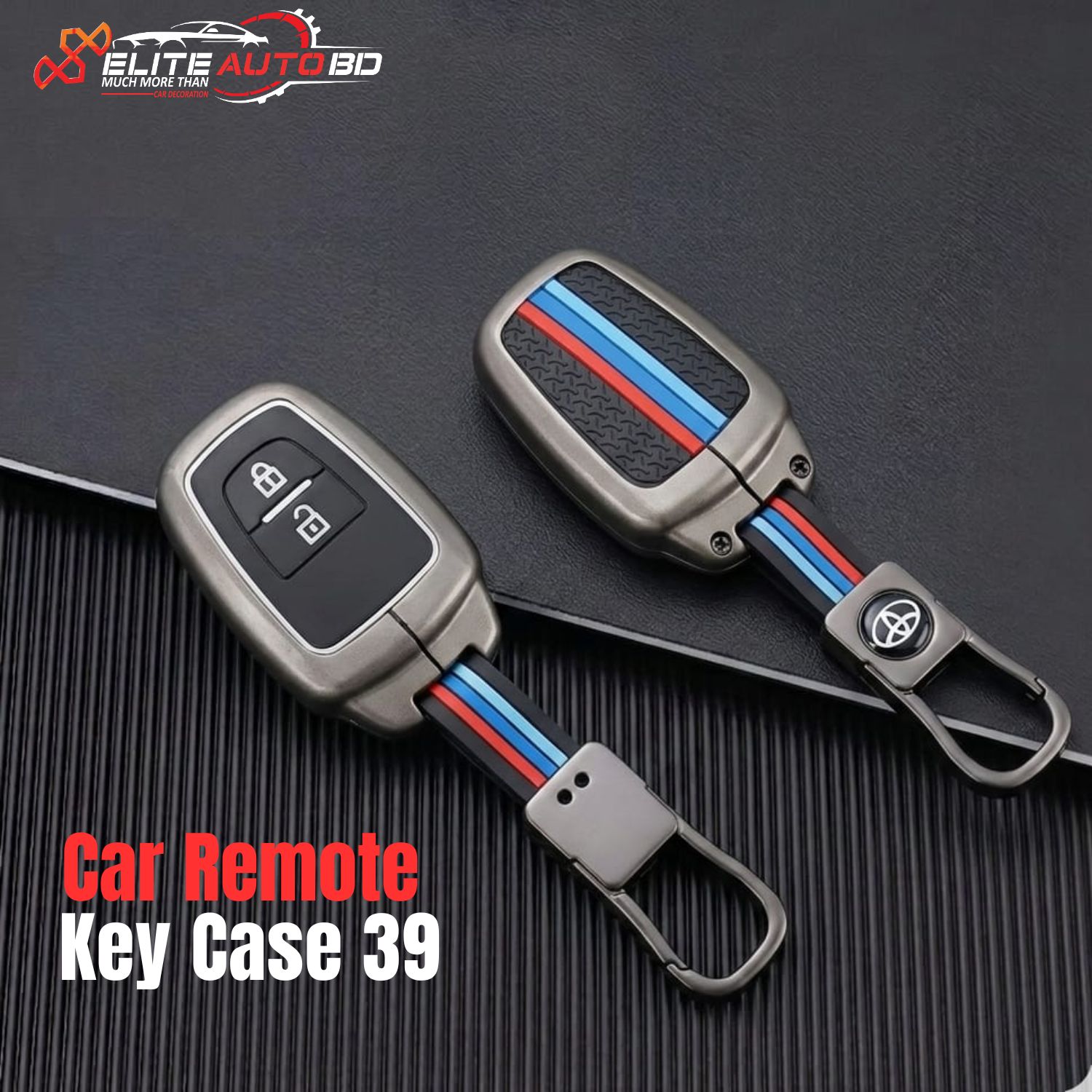 Premium Zinc Alloy Toyota  Metal Key Fob Cover with Tri-Color StrapSoft Silicone 2 Button for Toyota Models: | Axio | Allion | Premio | Hiace | Car Remote Key Case 39| Elite Auto BD