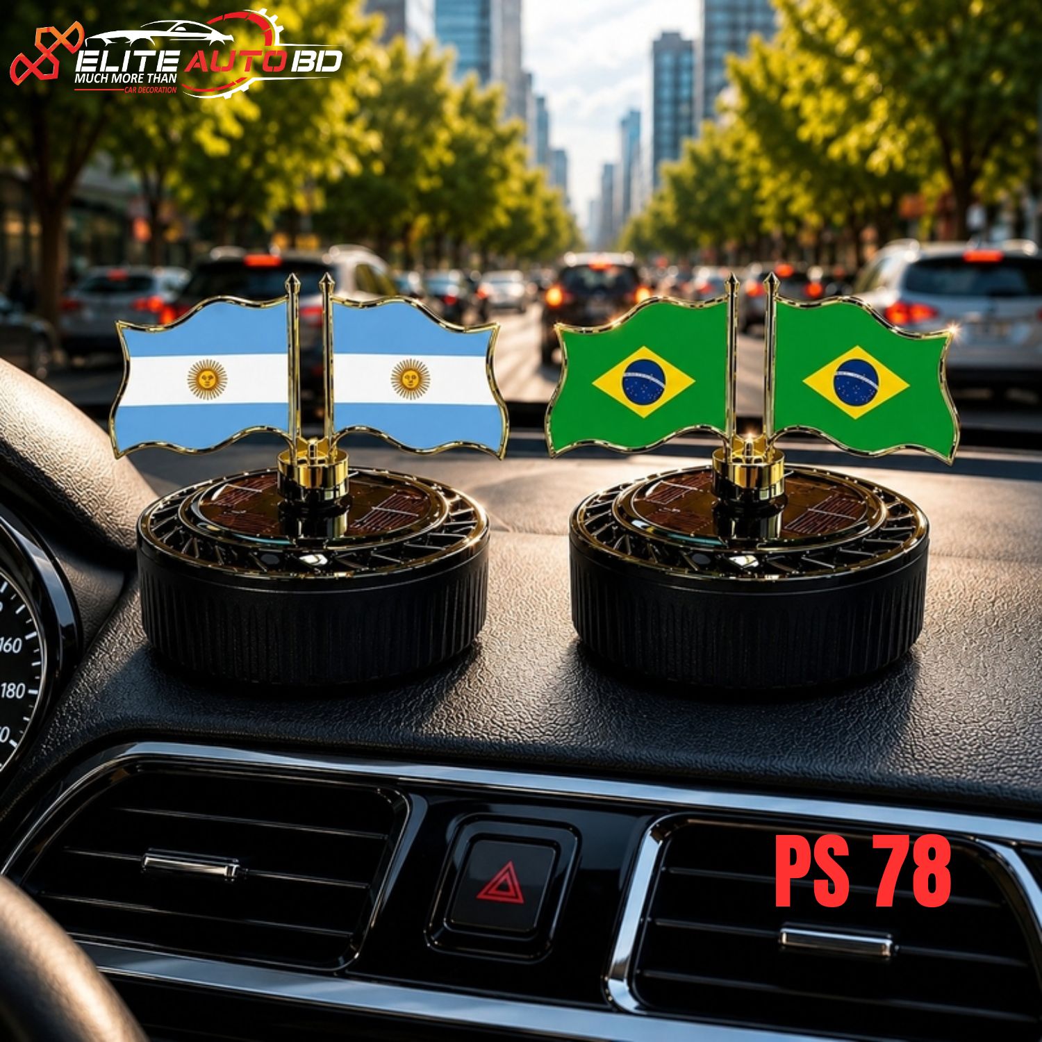 FIFA World Cup Football Fan Flag Showpiece for Car, Home and Office – Solar Powered Rotating Dual Flag Air Freshener|Argentina flag for car dashboard  Brazil rotating flag for car |  | PS 78 | Elite Auto BD
