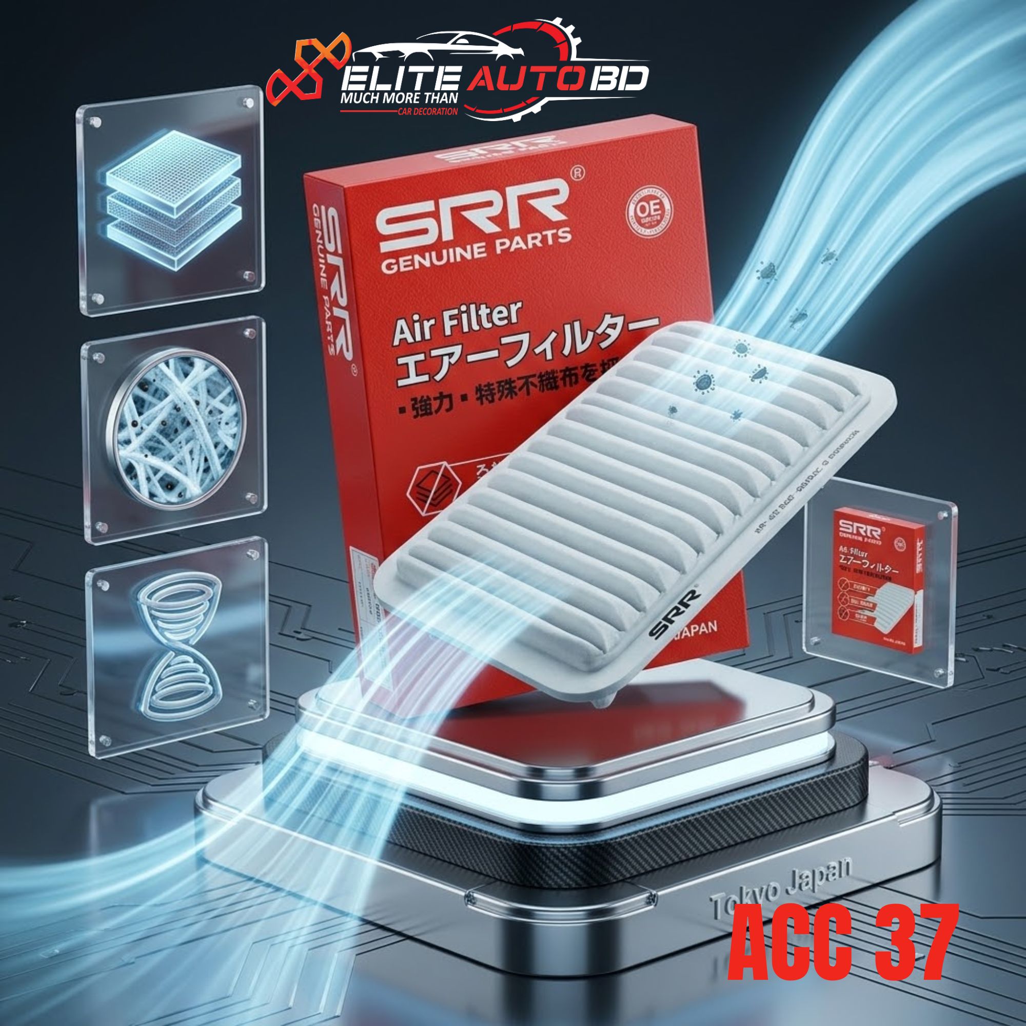 SRR Genuine Parts High-Performance Engine Air Filter (Model: AF-69030  | ACC 37 | Elite Auto BD